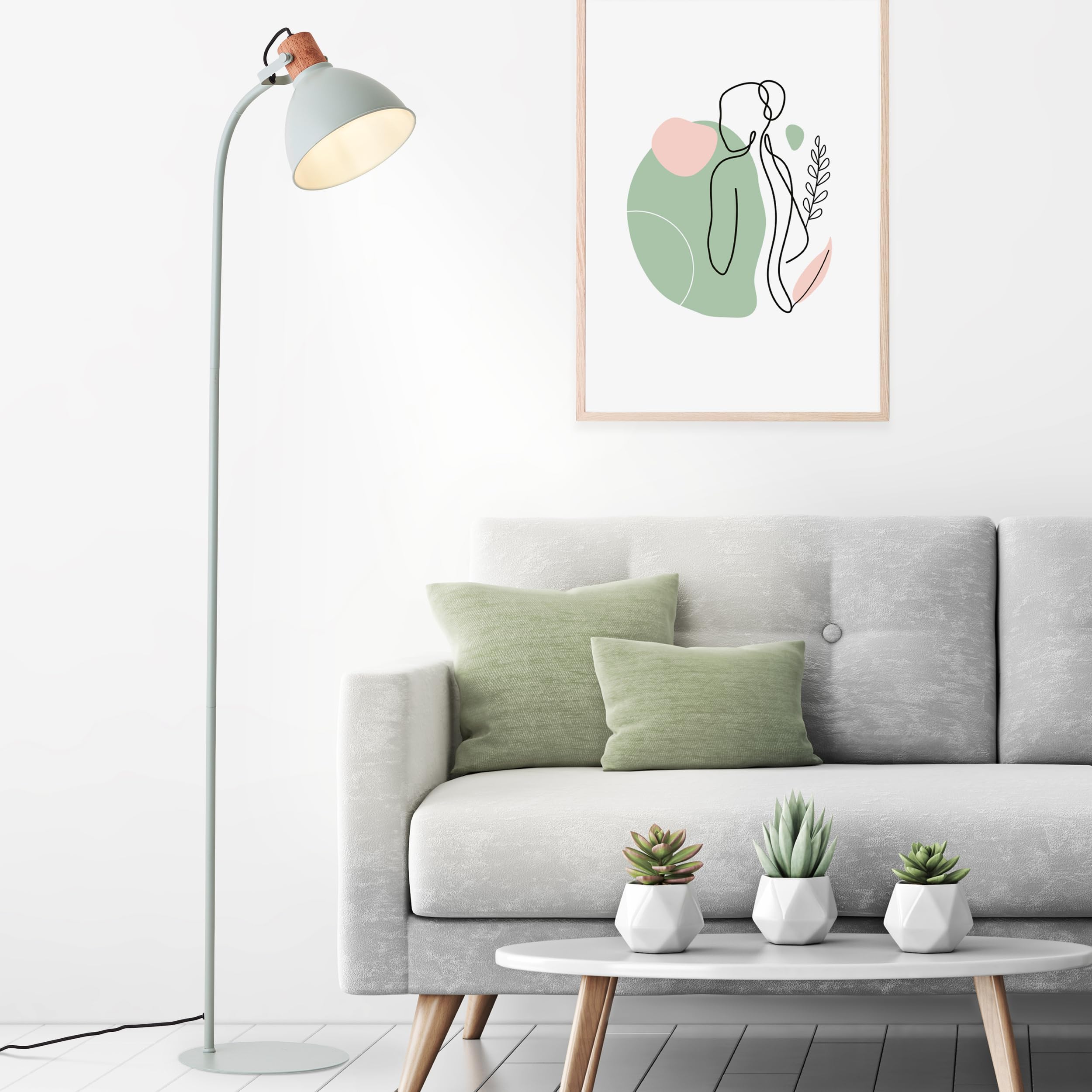 Brilliant Erena Standleuchte 1,5m hellgrün Metall/Holz Fußschalter 1x A60, E27, 40 W, Geeignet für Normallampe (nicht enthalten)
