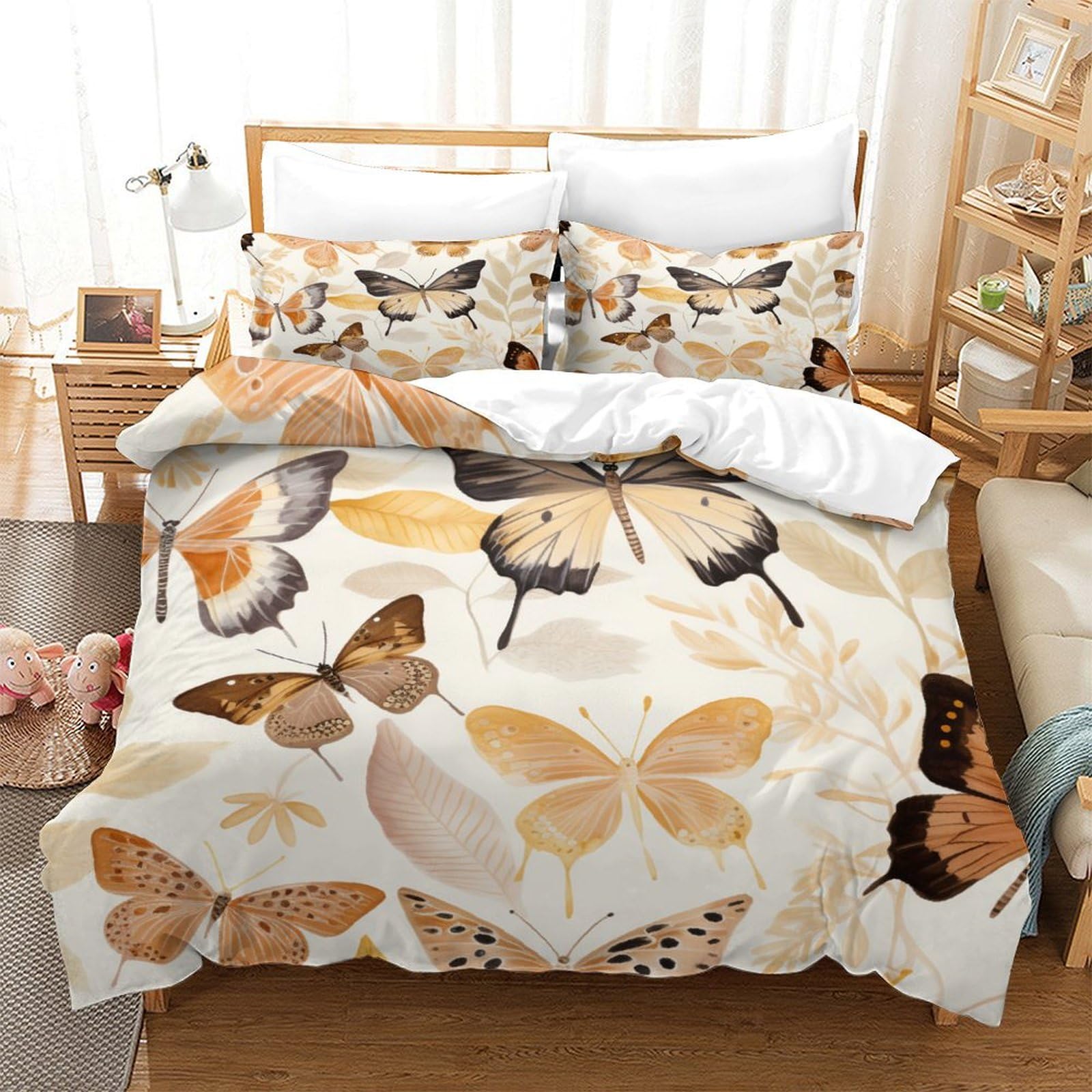 3D Printed Butterfly Duvet Cover Sets Bedding Sets Quilt Covers Zipper Closure Comforter Cover Microfibre Duvet Cover 3 Pieces Duvet Cover Set for Teens And Adults Quilt Cover Set Single（140x200cm