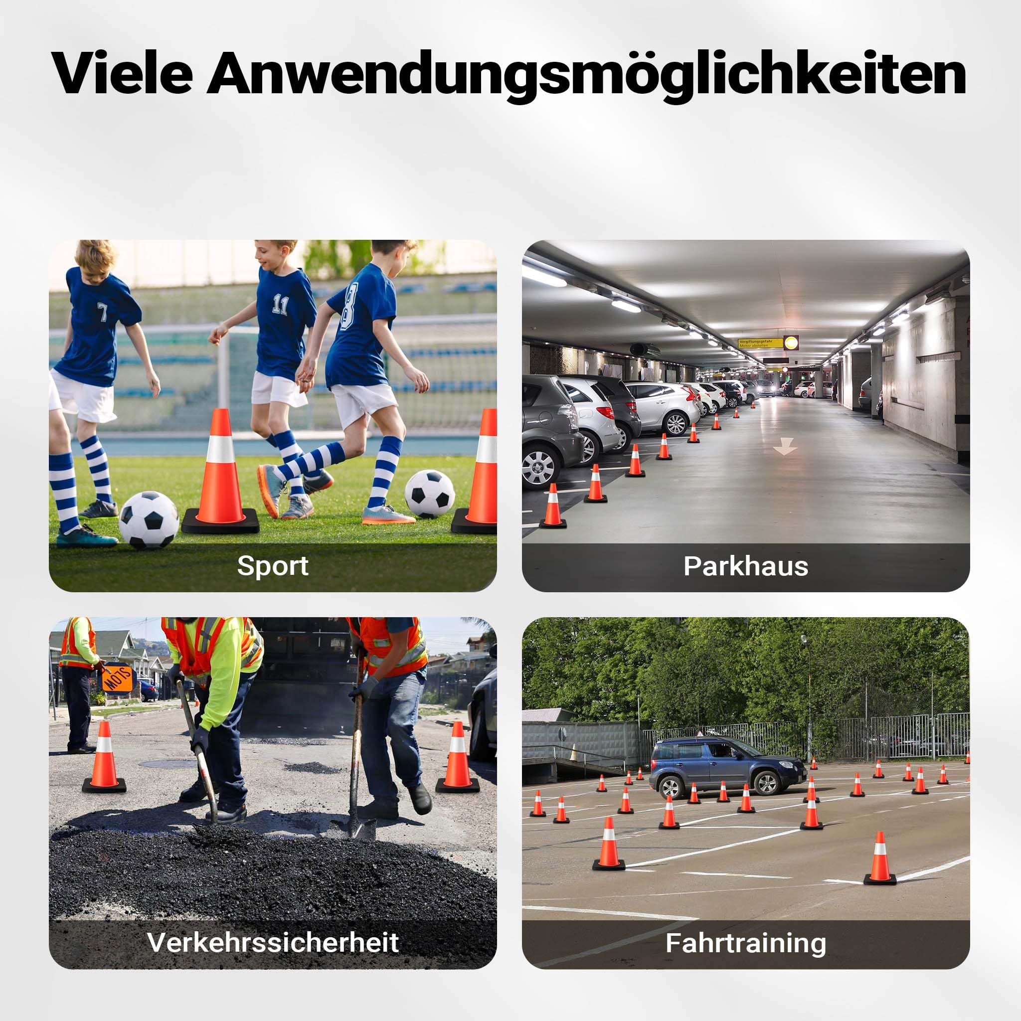 Wiltec Cônes de signalisation 45 cm de haut, 6 pièces, cônes de signalisation pour sécuriser, pylônes réfléchissants en PVC et caoutchouc robustes pour chantiers