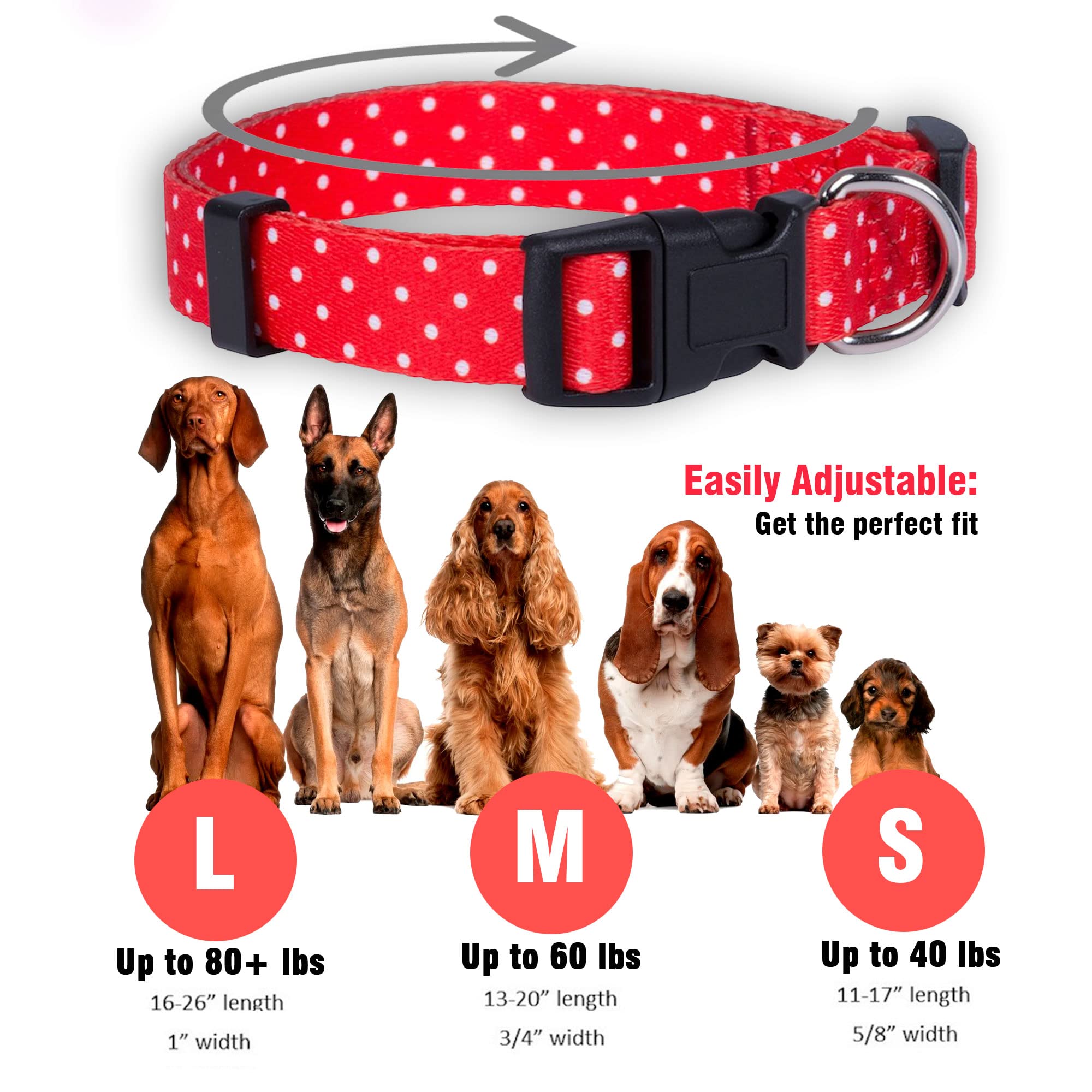Native Pup Polka Dot Hundehalsband In Rot, Large – Verstellbar, Robust Mit Metall-D-Ring