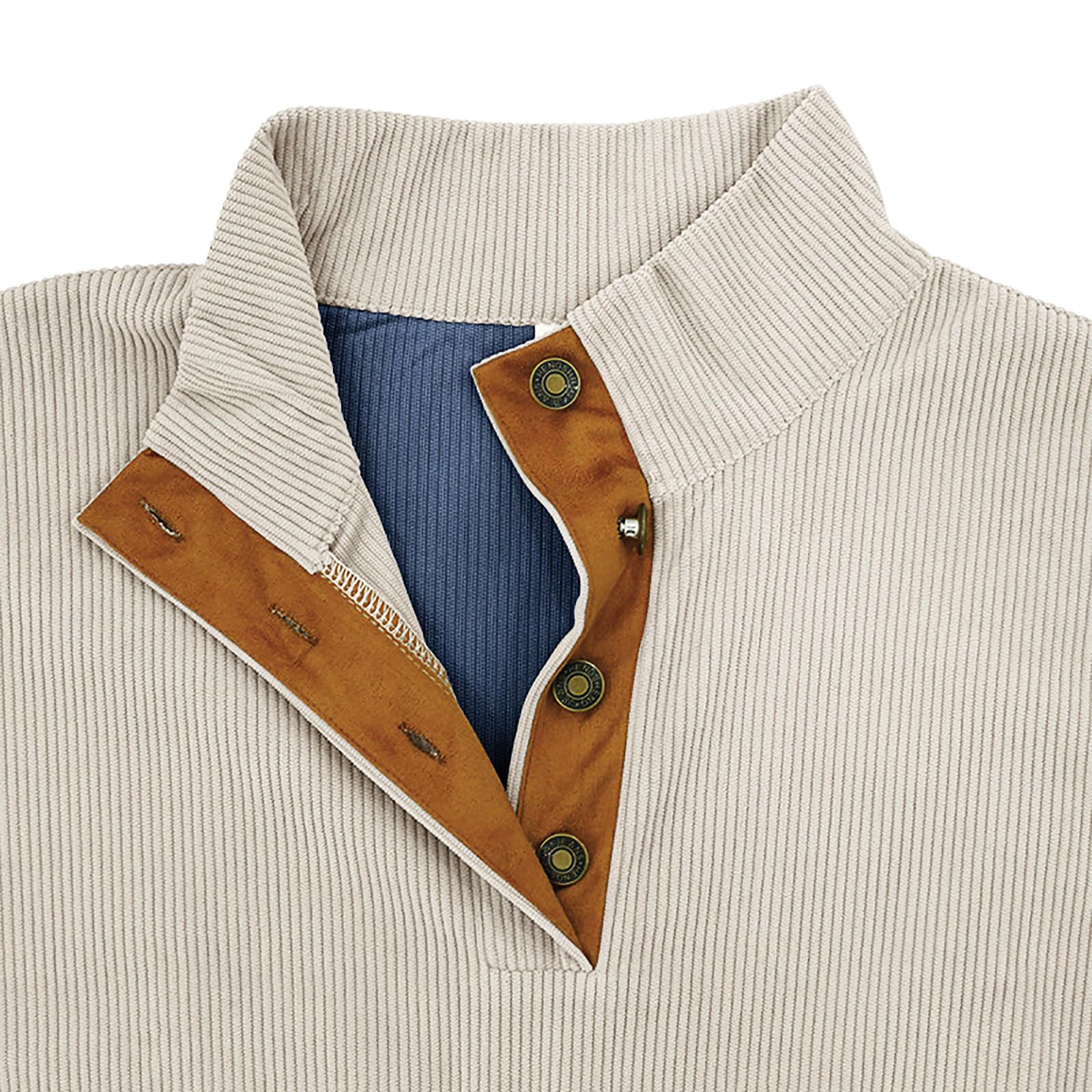 PRIVIMIX Sweat Homme sans Capuche Léger Pull Col à Boutons Sweatshirt Velours Côtelé Sweet M-3XL