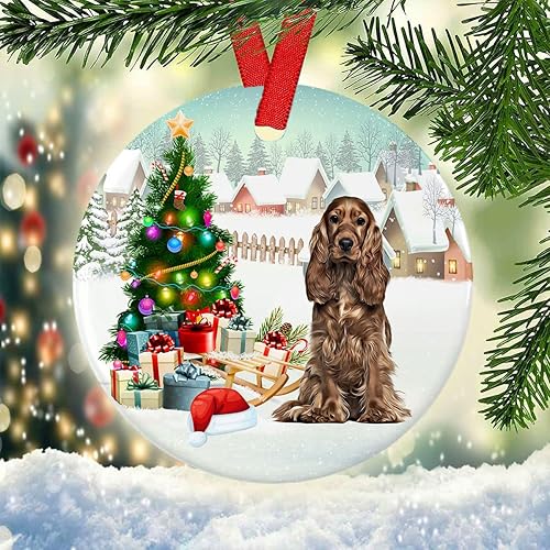 Miniatura 3 de Prezzy Adorno de Cocker Spaniel inglés para decoraciones de árbol de Navidad, regalos lindos para amantes de los perros, para familiares y amigos,