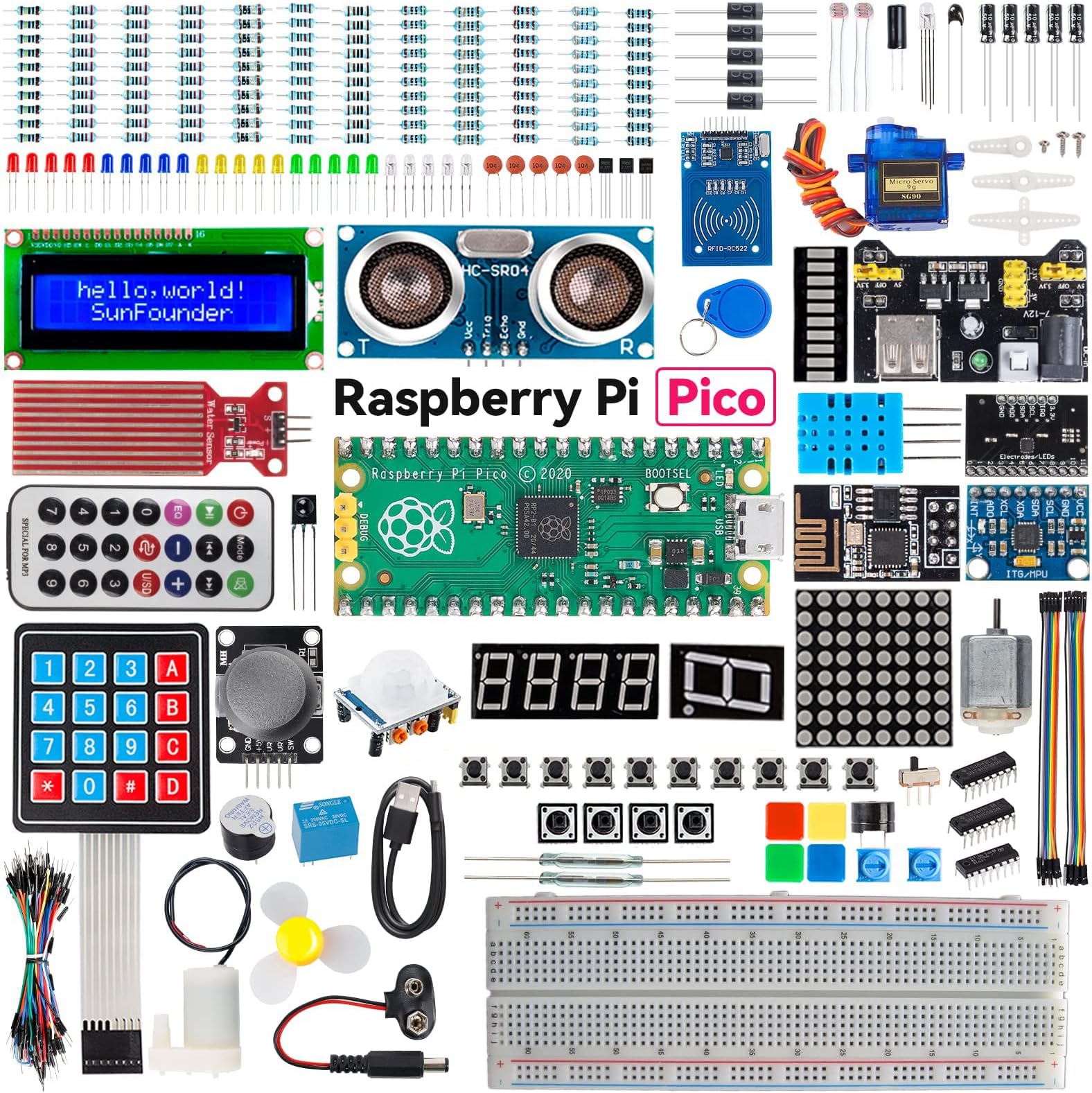 REES52 Raspberry Pi Pico Ultimate Starter Kit with, 32+ Items, 113 Projects, MicroPython, Piper Make and C/C++ (Compatible with Arduino IDE)