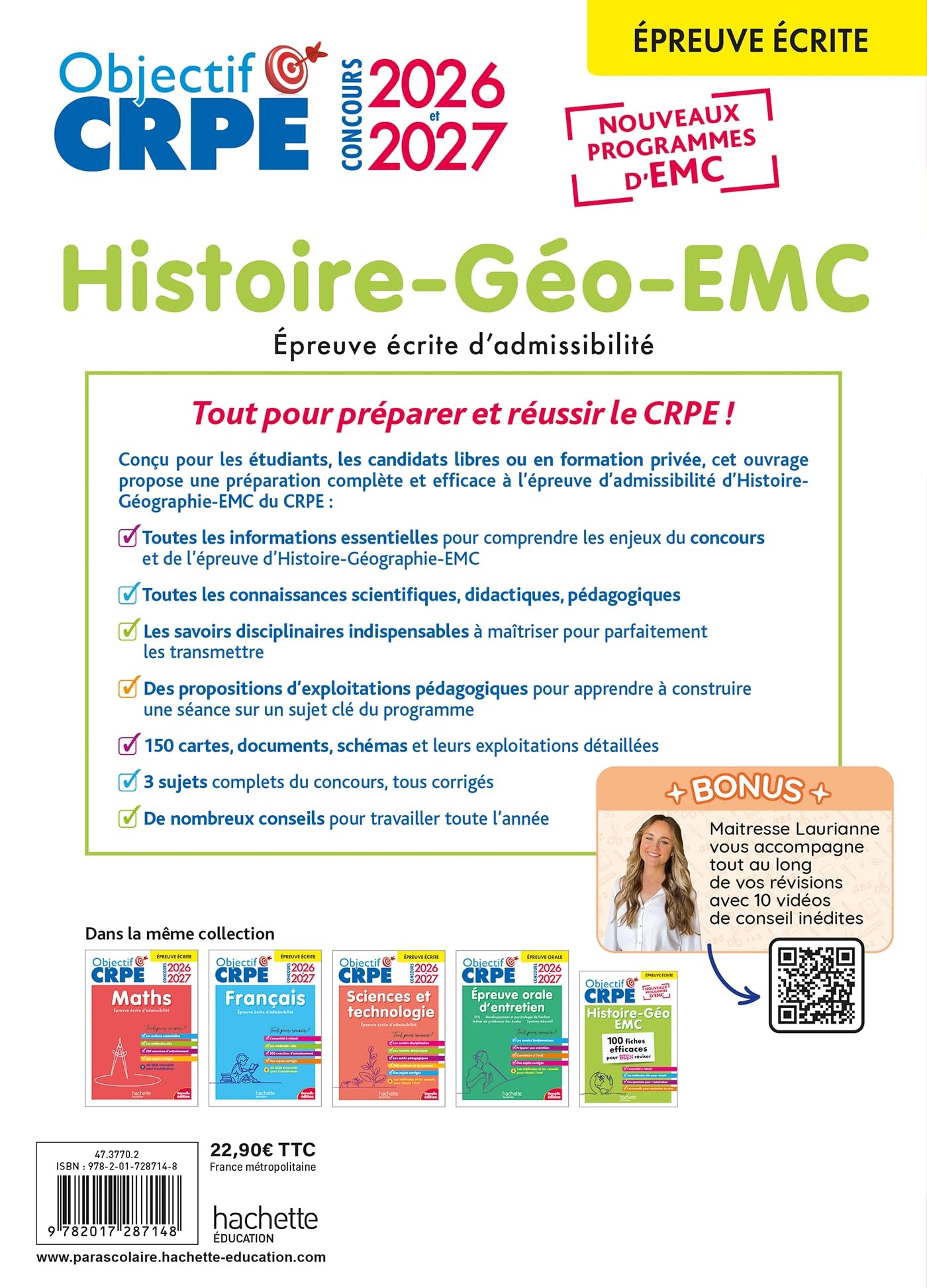 Objectif CRPE 2026-2027 - Histoire Géographie-EMC - épreuve écrite d'admissibilité