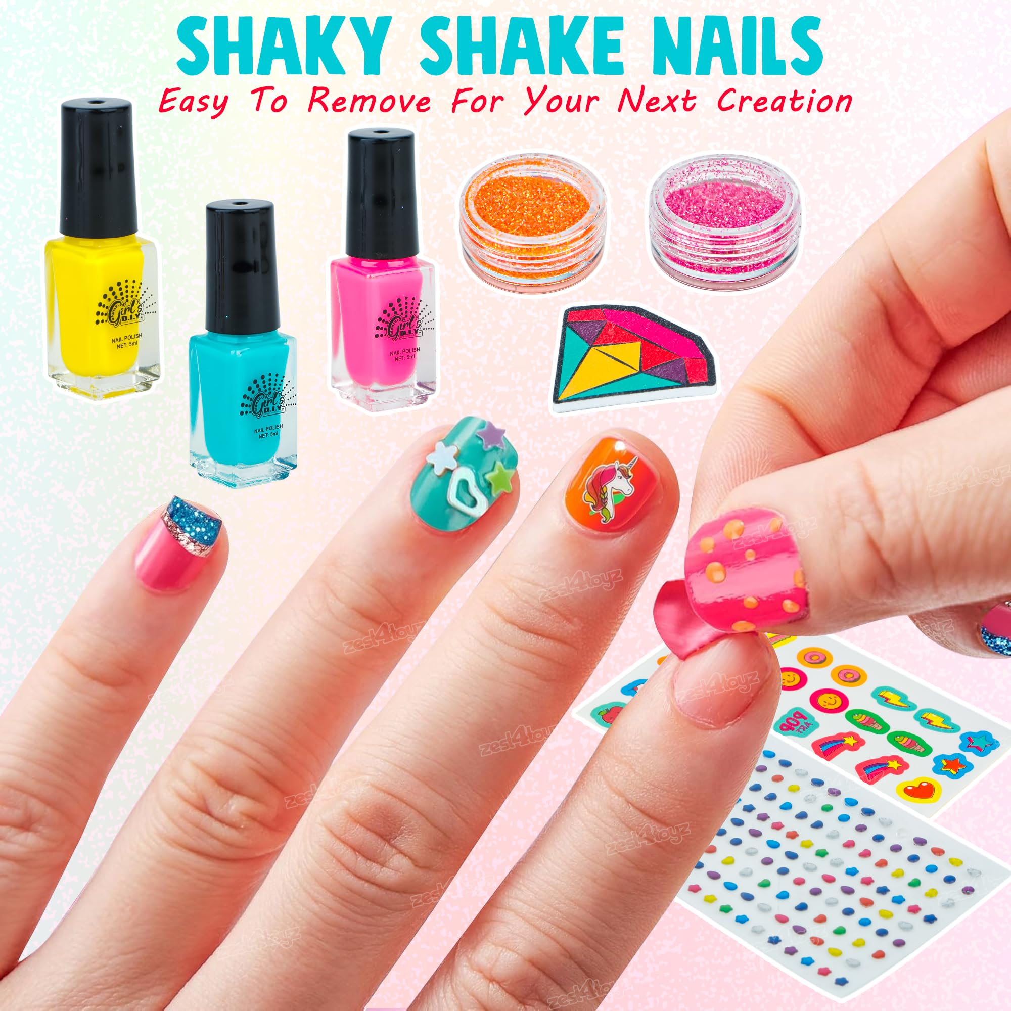 Zest 4 Toyz Nail Art Kit for Girls 6- 12 Nail Polish Make up Kit for Kids Makeup Set for Girls Beauty Set Non Toxic Washable Pretend Play Makeup Toy Birthday Gifts for Kids 3+ 1