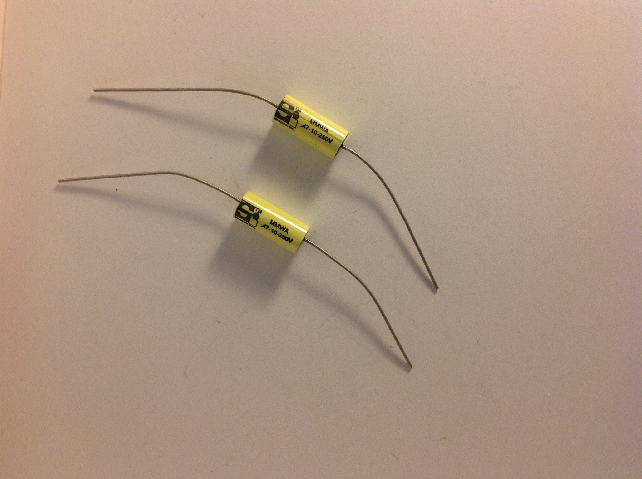 2 x .47uf Mylar Film Axial Tone Upgrade Capacitors for Active Pickup Guitars