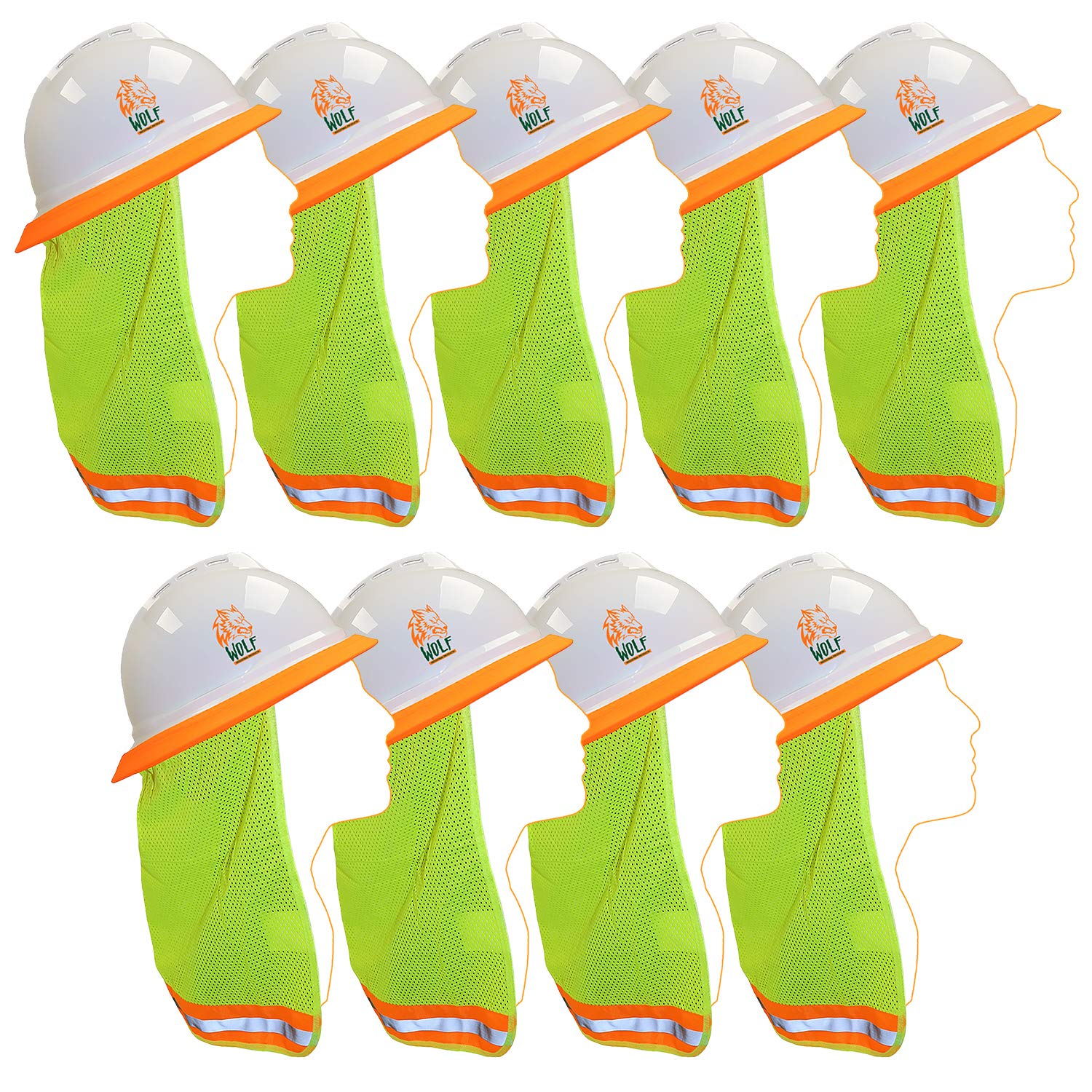 Wolf High-Visibility Lime Reflective Stripe Hard Hat Mesh Stretch Band Neck Sunshade