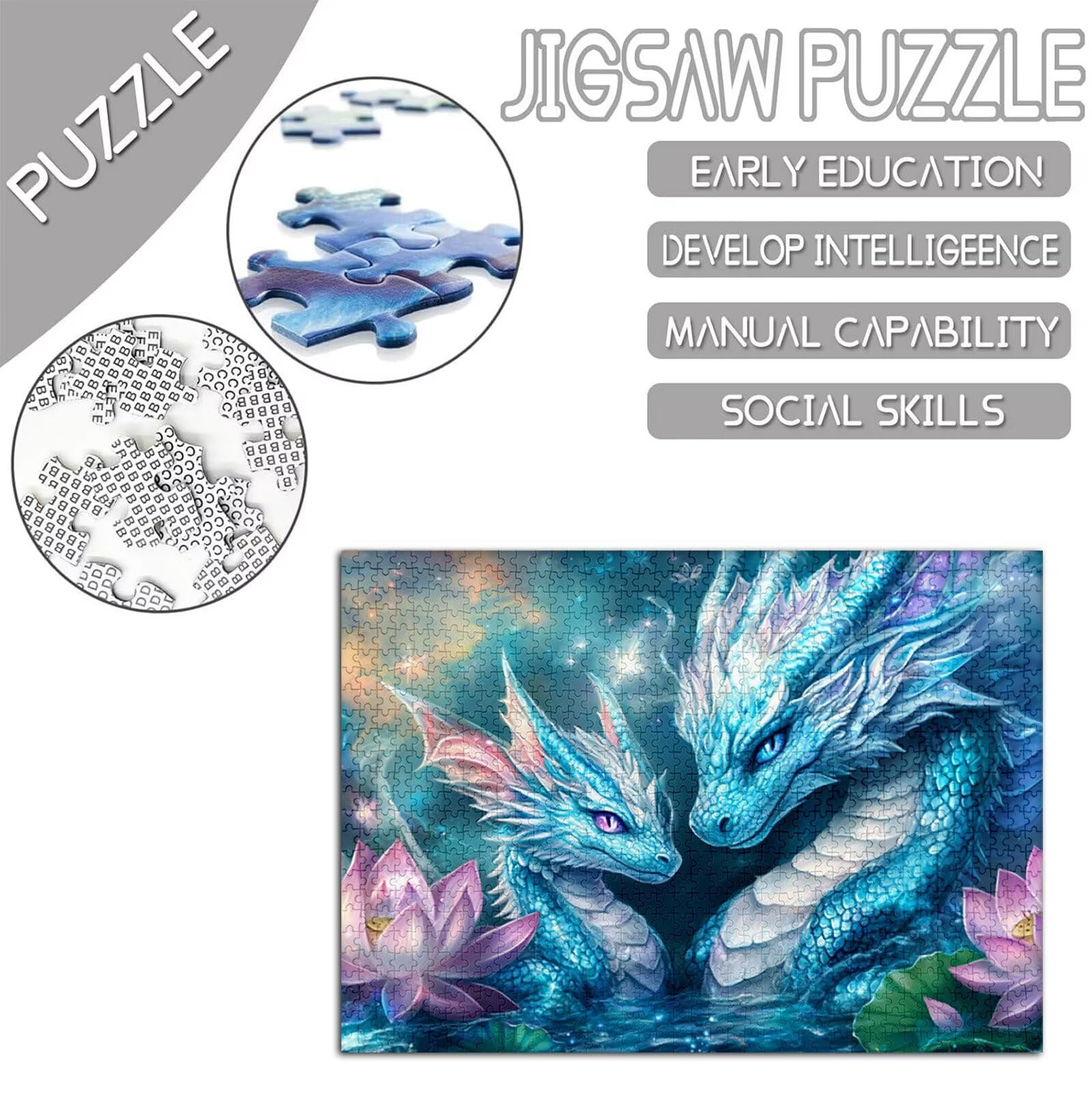 Dragon Puzzle 1500 sztuk dla dorosłych, wzór puzzli zwierzęcych, Jigsaw dla dorosłych, DIY rzemiosło rodzinne zajęcia z opakowaniem na prezent, dekoracja ścienna do domu, prezent dla kobiet, 87 x 57