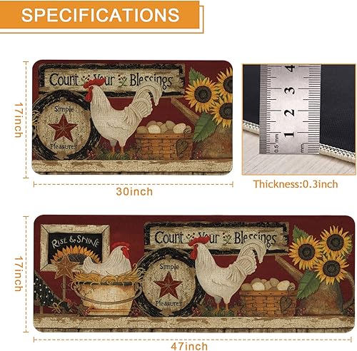 Miniatura 10 de Roszwtit Juego de 2 alfombras y tapetes de cocina con girasoles negros, con respaldo antideslizante, juegos de cocina de bajo perfil, lavables para