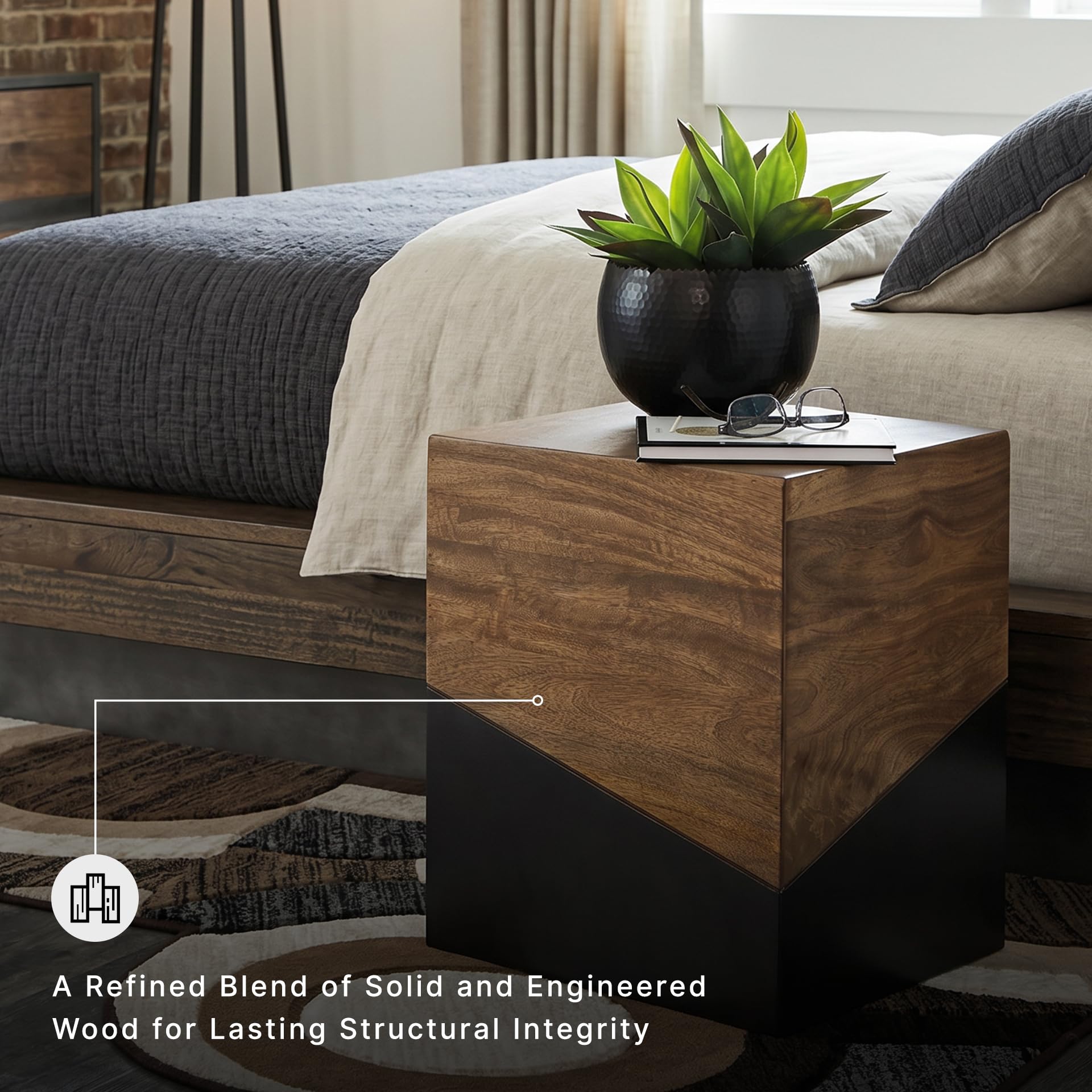 Signature Design by Ashley Accent End Table, Trailbend, Brown/Gunmetal | Solid wood and engineered wood, No assembly required, 15-inch square footprint, Modern two-tone finish, Living room use