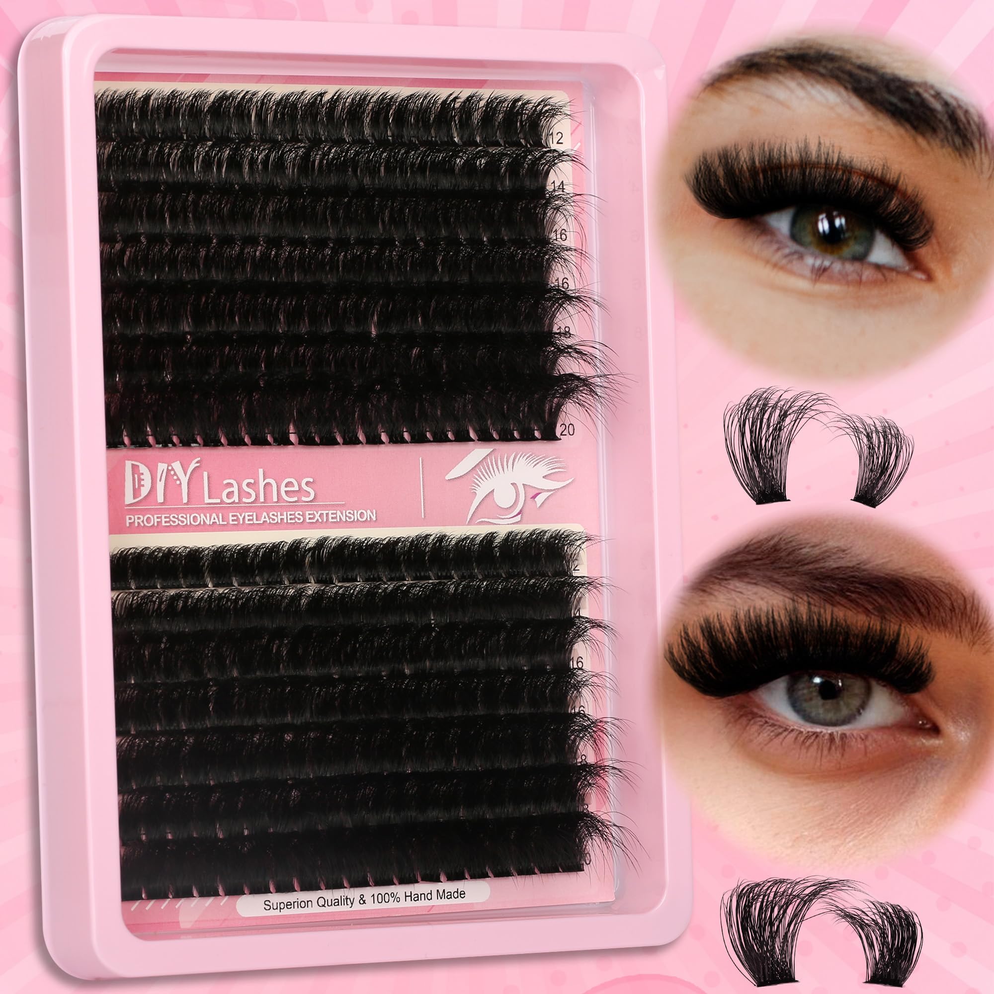 Himirell 280 Pcs Lash Clusters Extensions Kit - 80D 100D 12-20mm Faux Mink Individual Eye Lash Clusters with D Curl Wispy for DIY Lash Extension at