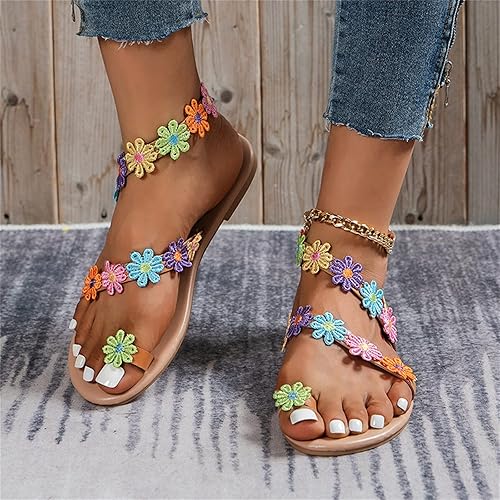 Miniatura 3 de Hbeylia Flowers Flat Sandals for Women Ladies Fashion Casual Bohemia Elegant Gladiator Sandals Jewelry Toe Ring Dressy Sandals Slip On Sandals for