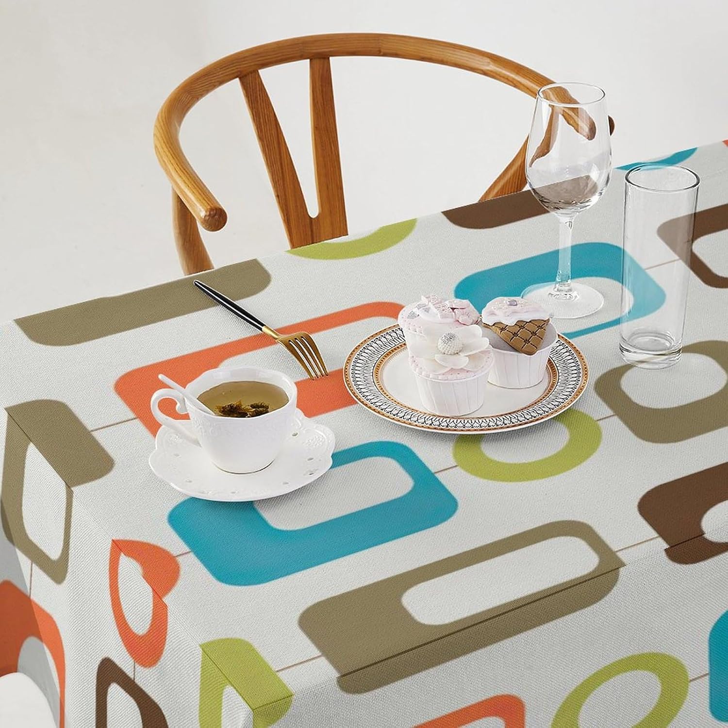 JESTRONRY Mid Century Modern Tablecloth, 1950s Retro Colors Atomic Pattern Waterproof Table Cloth Cover Decorations Fabric Tablecloth for Holiday Home Kitchen Dining Room Rectangle(55x75in)