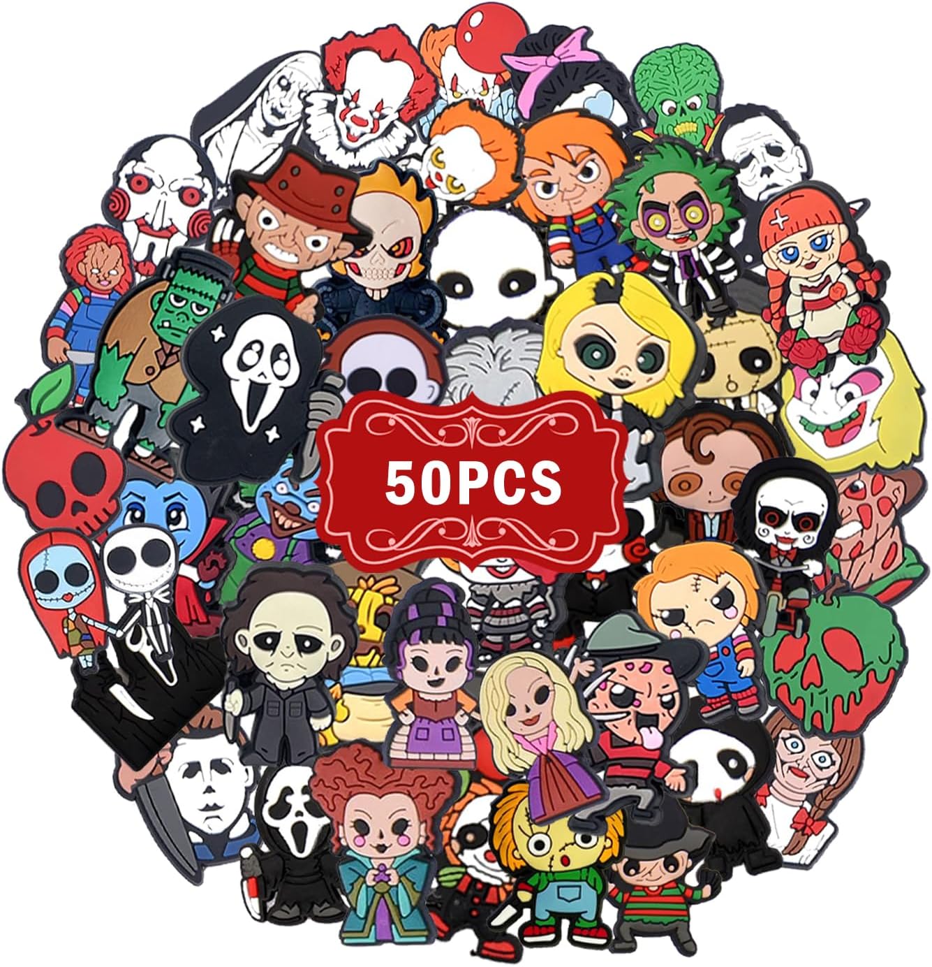 MORIRENV50 PCS Horror Shoe Charms Skull Horror Shoe Charms, Clog Pins Accessories Charms for Teens Boys Girls Wristband Bracelet Birthday Halloween Gifts