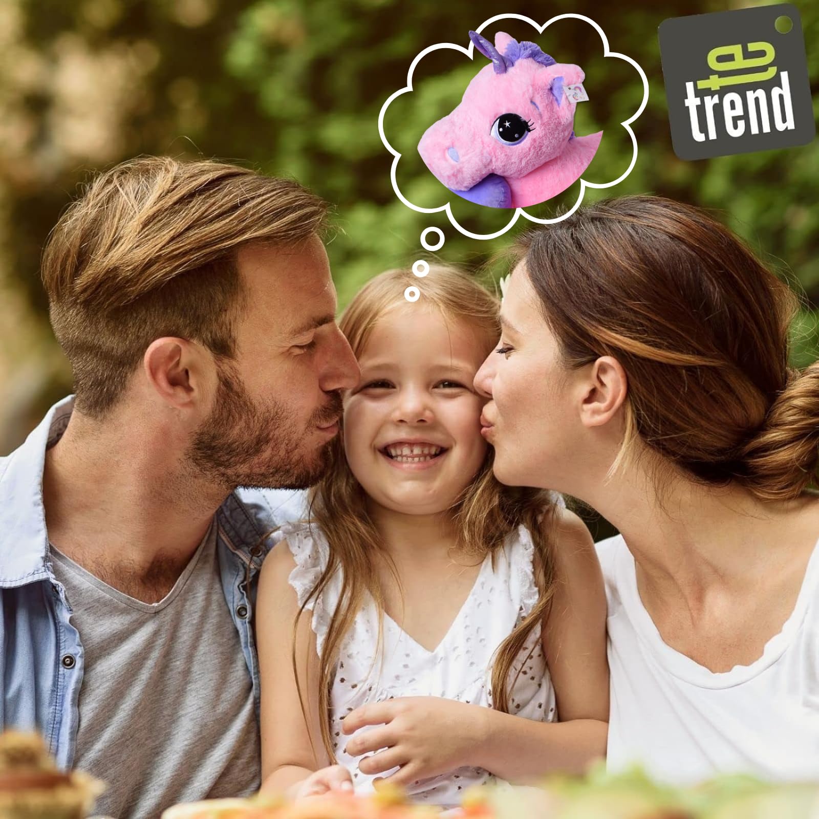 TE-Trend Peluche Cavallo Unicorno Sdraiato 60cm Fucsia O Bianco Con Lilla Applicazioni E Ali - rosa