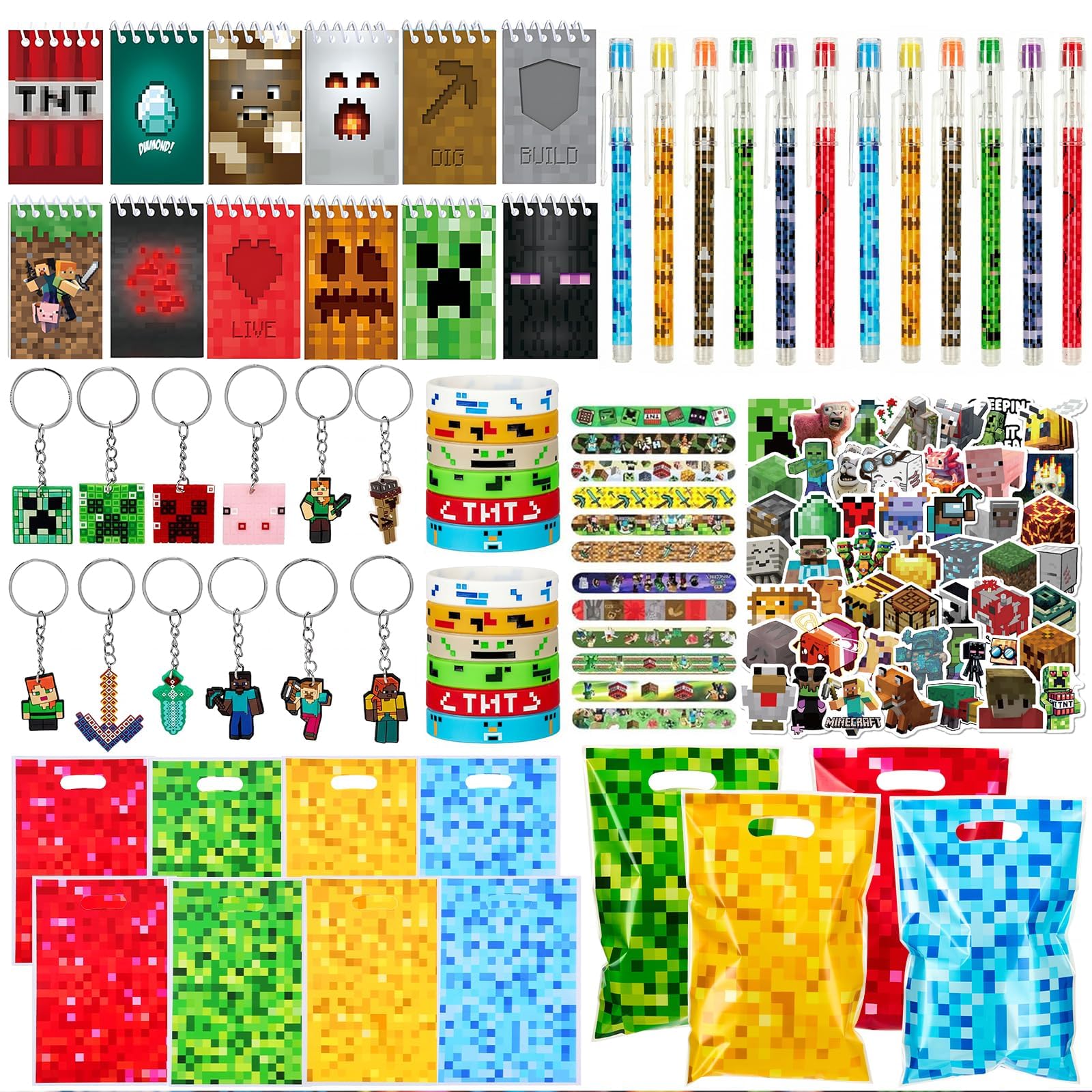 Defresit 172 piece party bag filler set Miner Gaming Party Bag Fillers, Gamer Party Favours Miner Party Supplie s Goodie Bag Fillers for Kids Boys (Matching Set A)