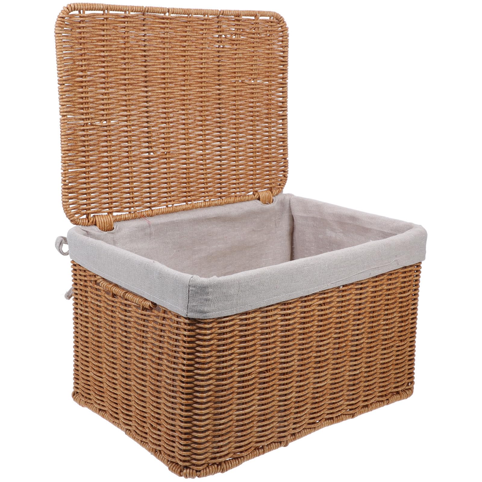Sosoport Cesta de almacenamiento de ratán con tapa y asas, cesta tejida rectangular para ropa y libros, organizador para lavadero y sala