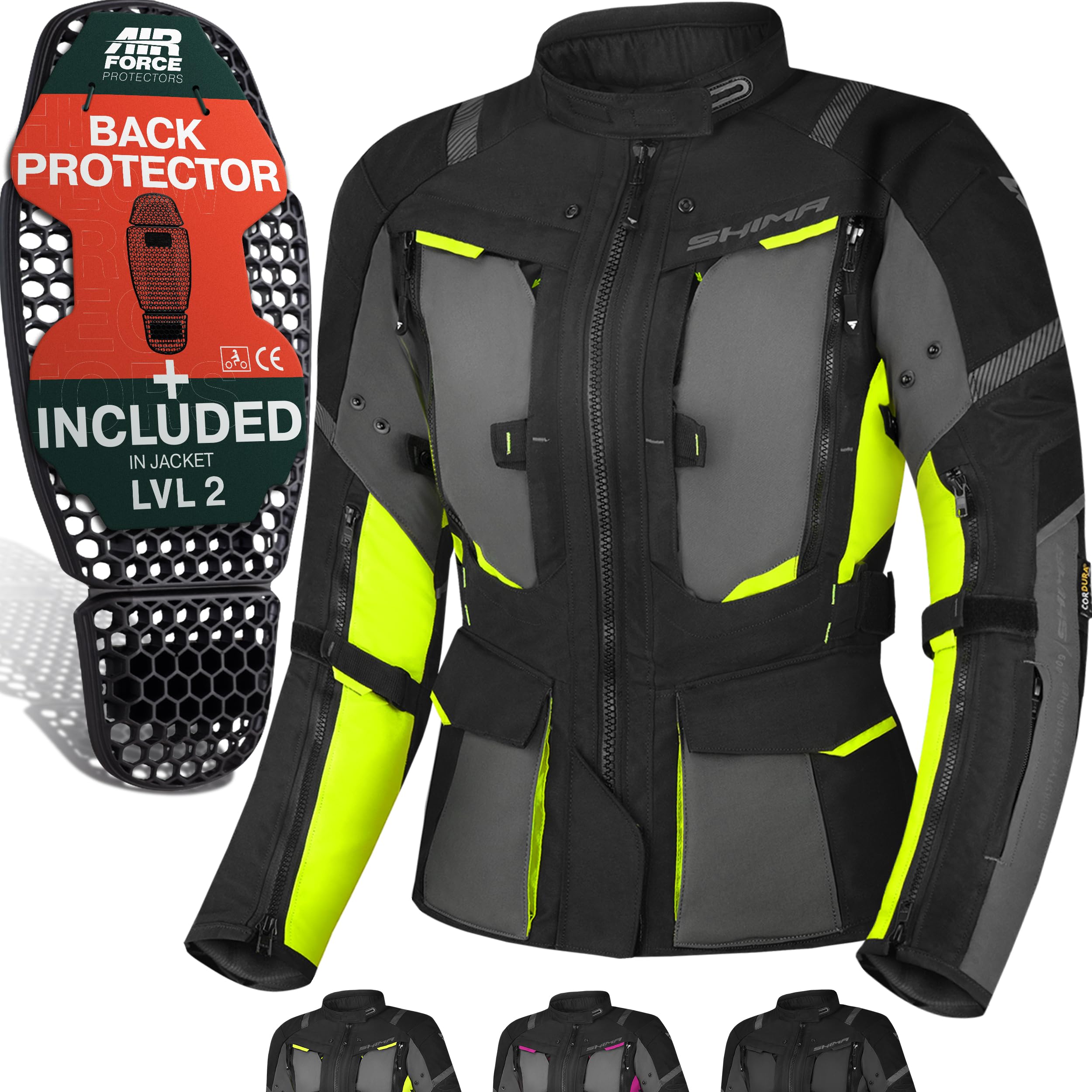 SHIMA HERO 2.0 Motorbike Jacket for Women | All Season Adventure Cordura Mens Touring Jacket with Waterproof Membrane Heating Layer CE Armor Pads Width Adjustment (Fluo, XS)