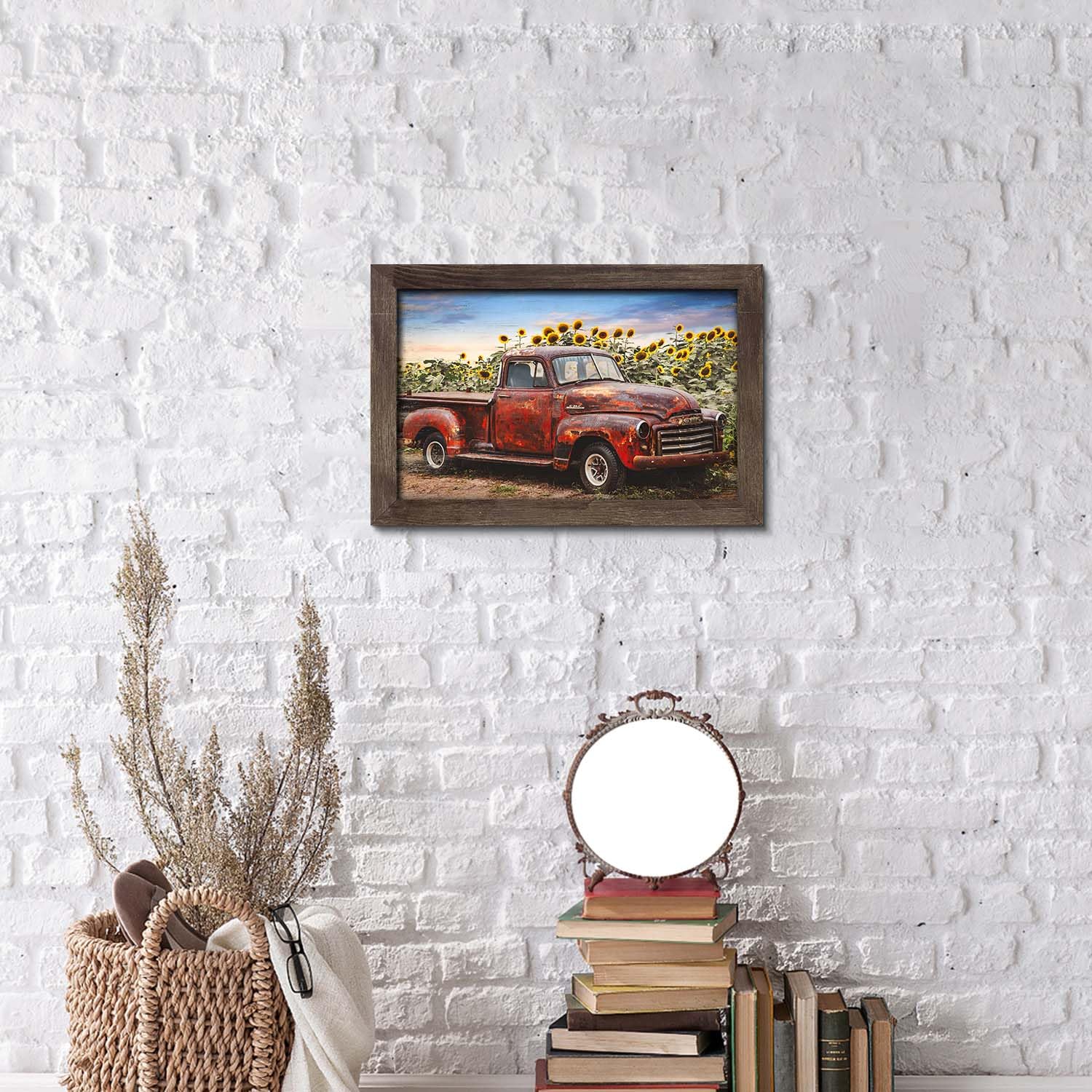 Amazon.com: Red Truck Framed Wall Art: Rustic Farm Vehicle