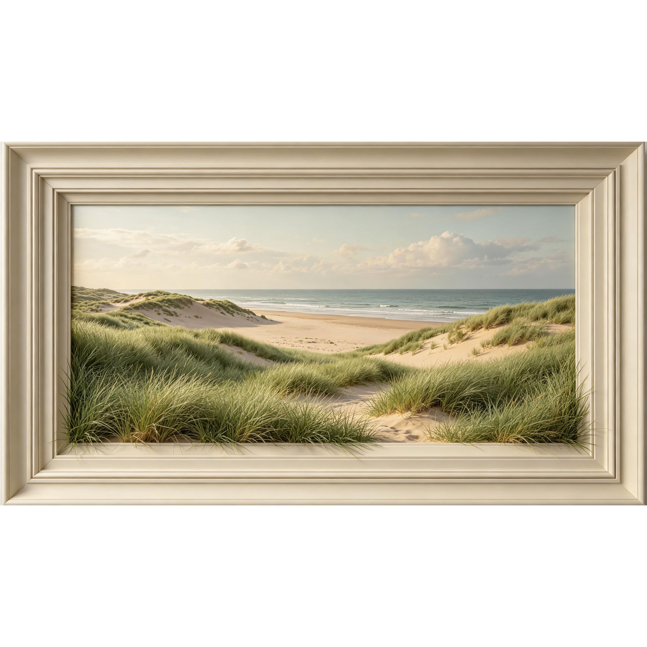 QZLITHOTIC 50×90cm3D Framed Wall Art， Coastal Sand Dune Ocean Beach View Self?Adhesive Mural， Water?Activated Peel & Stick Fabric Decor Wall Decal for Bedroom Living Room