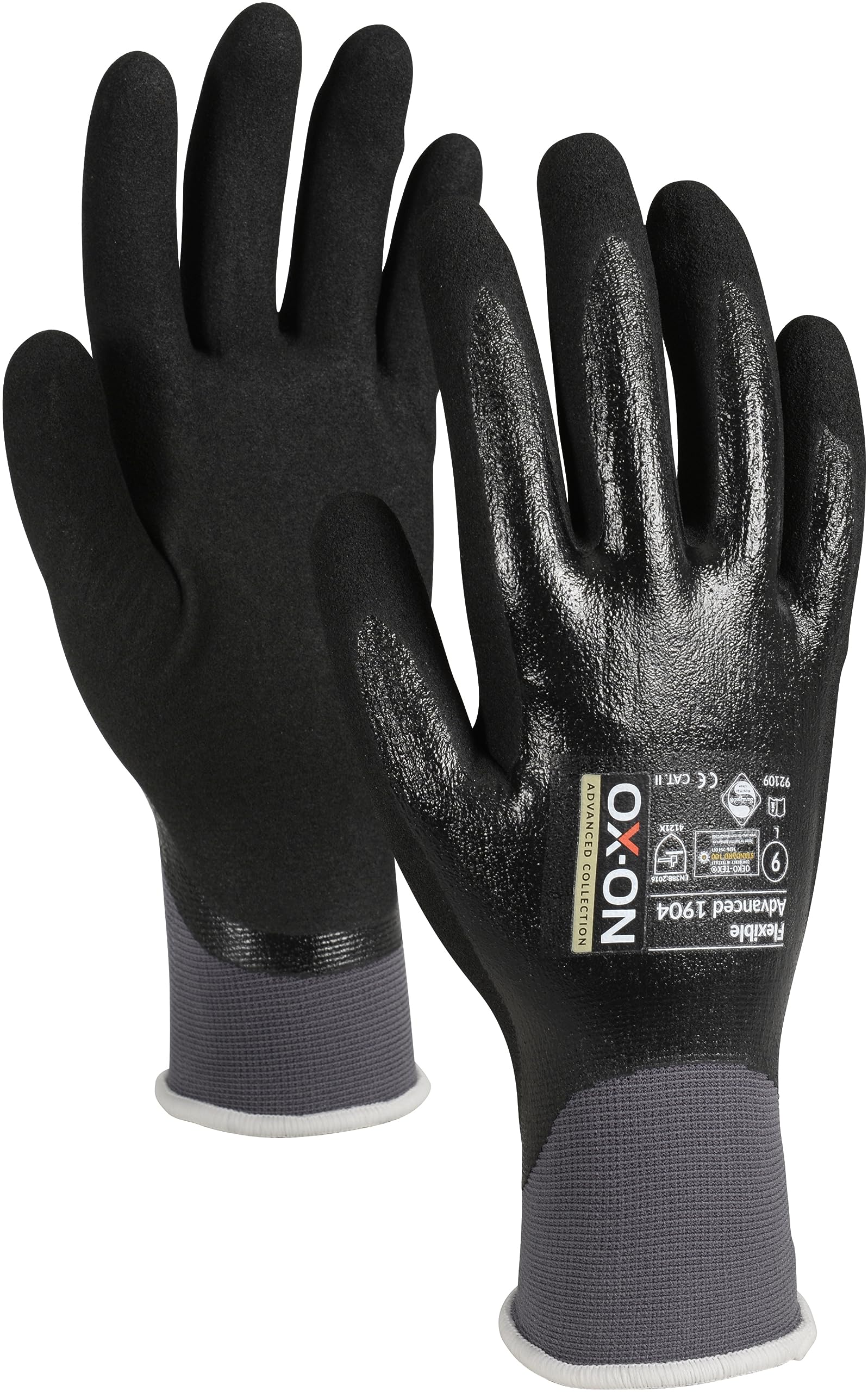 OX-ON FLEXIBLE ADVANCED 1904 Arbeitshandschuhe in Schwarz I 12 Paar wasser- und ölabweisende Schutzhandschuhe mit doppelter Beschichtung I Fester, präziser Griff I EN Zertifizierung I Gr. 11