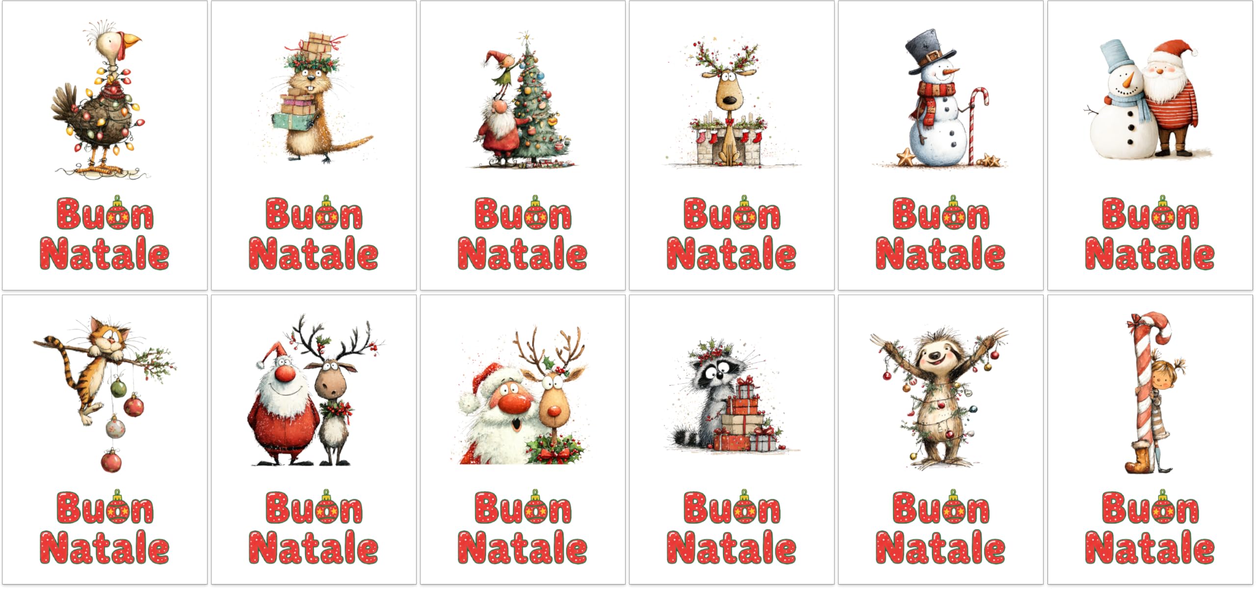 Biglietti natalizi italiani A6 con buste rosse – Set 30 pezzi