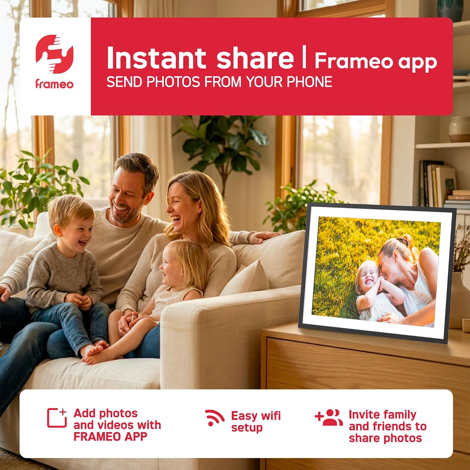 AGFA Photo FRAMEO WiFi Digital Picture Frame 17 Inch – HD Touchscreen Smart Photo Frame, Share Photos & Videos Instantly via App, 32GB Memory, Auto-Rotate, Clock & Weather, Slim Modern Design