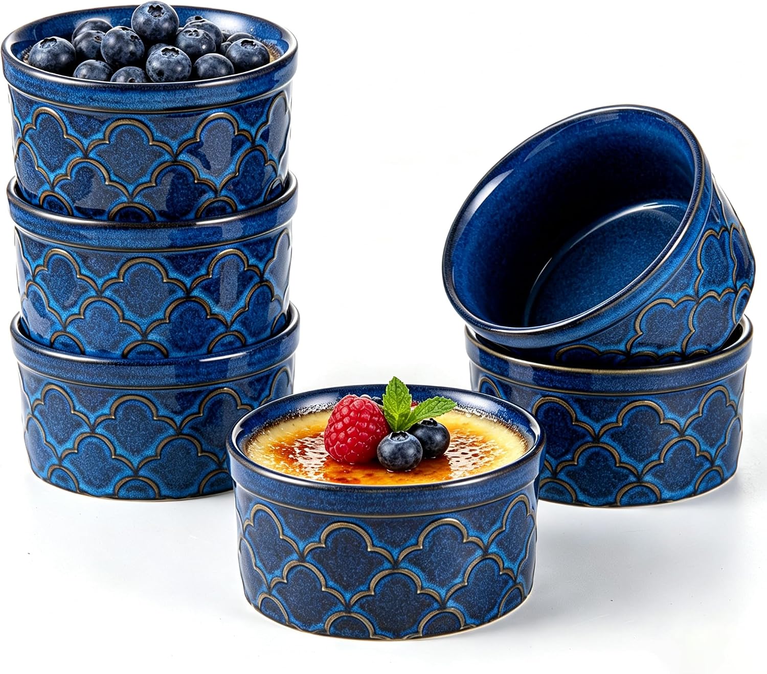 8 Oz Ceramic Ramekins Set of 6, Oven Safe Ramekin Bowls for Creme Brulee