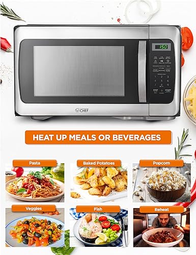 Vista 76 de COMMERCIAL CHEF Microondas de 0.7 pies cúbicos con 10 niveles de potencia, microondas de 700 W con pantalla digital, con cerradura de puerta de Negro