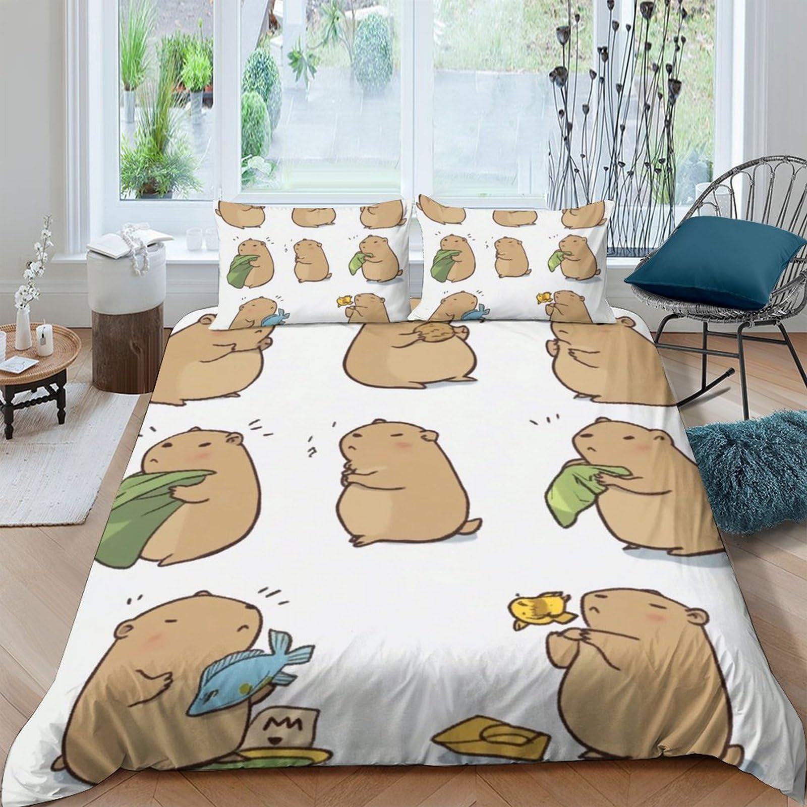 Ctjqhvkz Style-9 3D Printed Cartoon Capybara Fitted Sheet Microfiber Anti-Slip Bed Cover For Bedroom Dorm Mattress Protection Single（135X200cm）