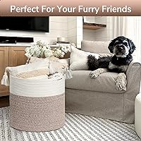 Vista 5 de Goodpick Cesta de lavandería tejida, cesta de cuerda de algodón de 15 x 14.2 pulgadas para mantas, cestas de almacenamiento de mantas suaves