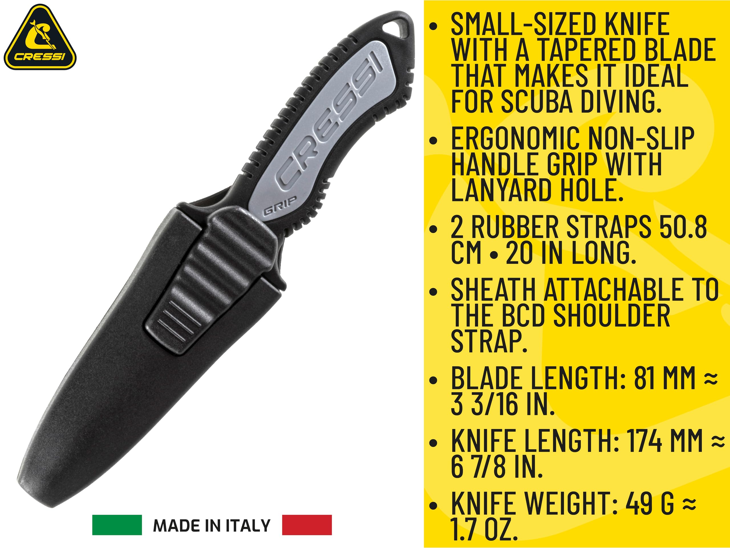 Cressi Grip Small Scuba Knife Regular Tip Steel