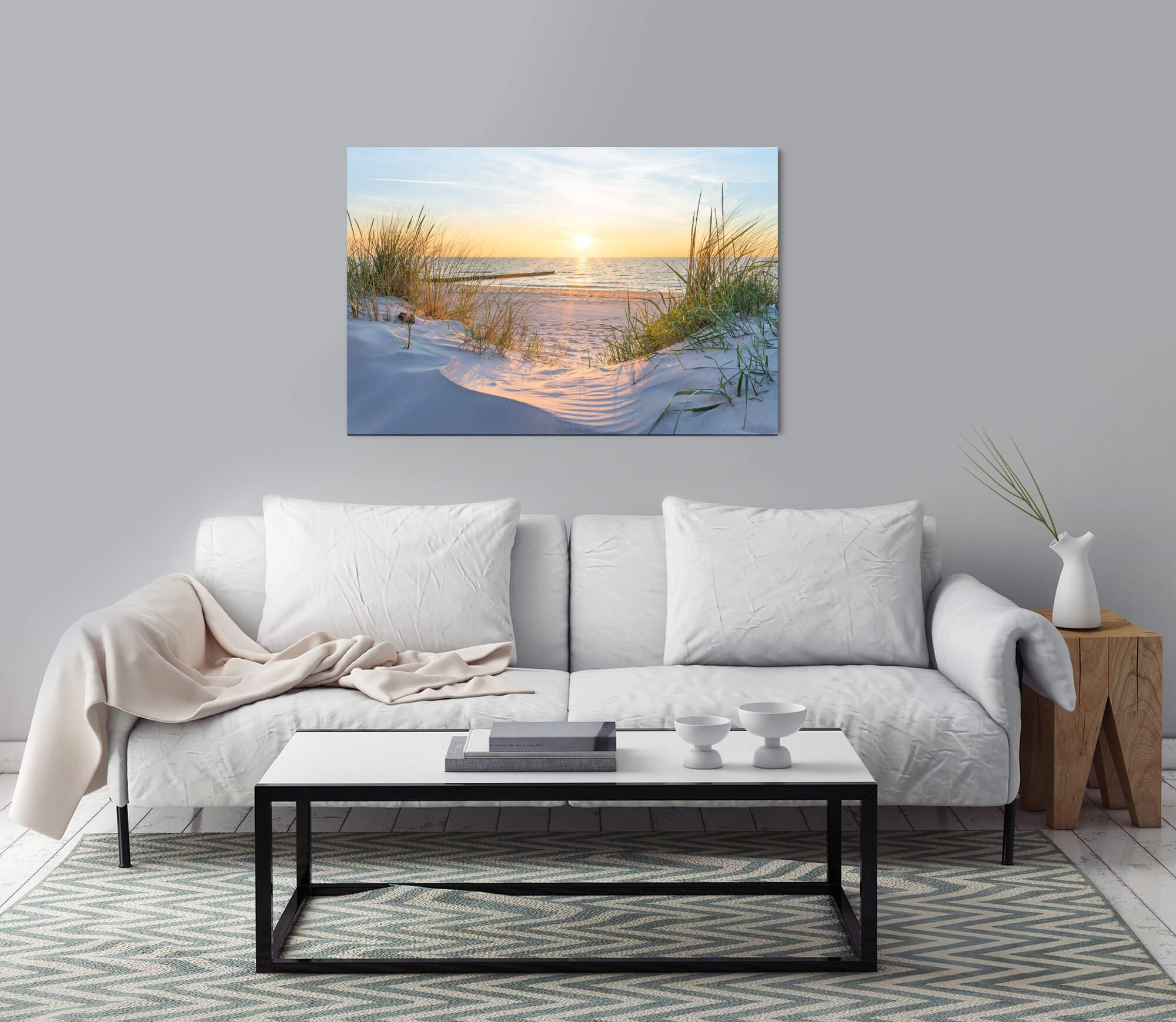 Paul Sinus Art Sonnenuntergang an der Ostsee 150 x 100 cm Inspirierende Fotokunst in Museums-Qualität für Ihr Zuhause als Wandbild auf Leinwand in XXL Format