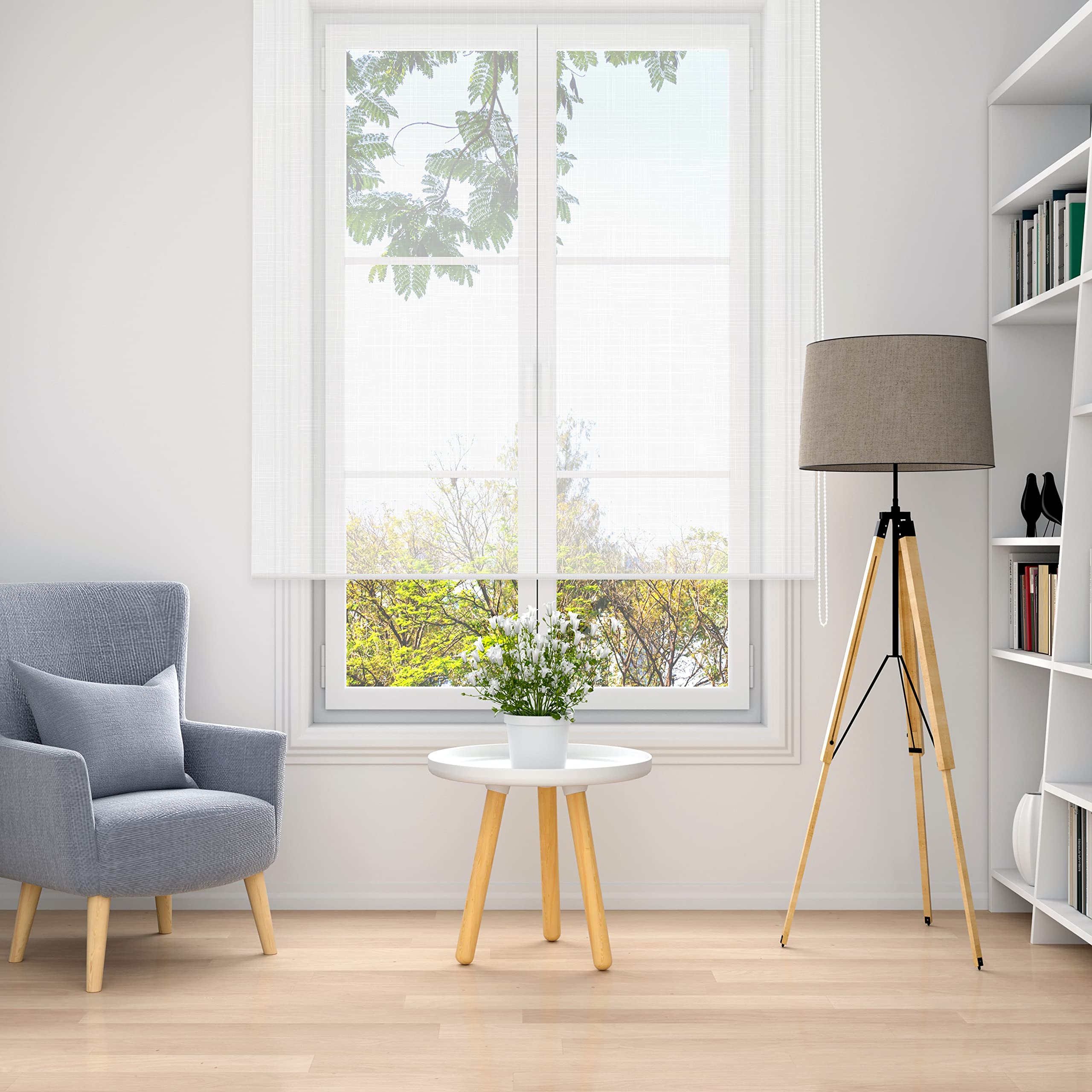 Blindecor Store Enrouleur Brise-Vue translucide - Rideau occultant pour fenêtre - Blanc - 80 x 180 cm - Dimensions du Tissu 77 x 175 cm