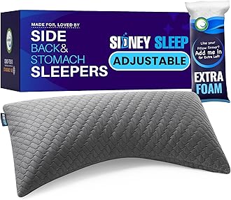 Sidney Sleep Pillow for Side and Back Sleepers - Comfort for Neck and Shoulder Pain - Adjustable and Customizable Shredded Memory Foam Filling - King Size - Additional Foam Fill Included (Grey)
