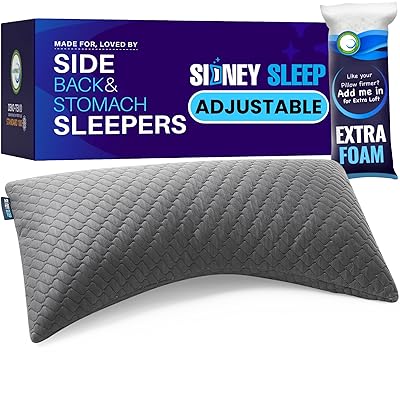 Sidney Sleep Pillow for Side and Back Sleepers - Comfort for Neck and Shoulder Pain - Adjustable and Customizable Shredded Memory Foam Filling - King Size - Additional Foam Fill Included (Grey)