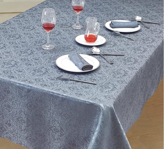 Prime Linens Home Decorative Classic Damask Printed Jacquard Tablecloth Rectangle Round Runner Napkin Table Cover Cloth Protector for Kitchen Picnic (Silver, Rectangle 52" x 70")