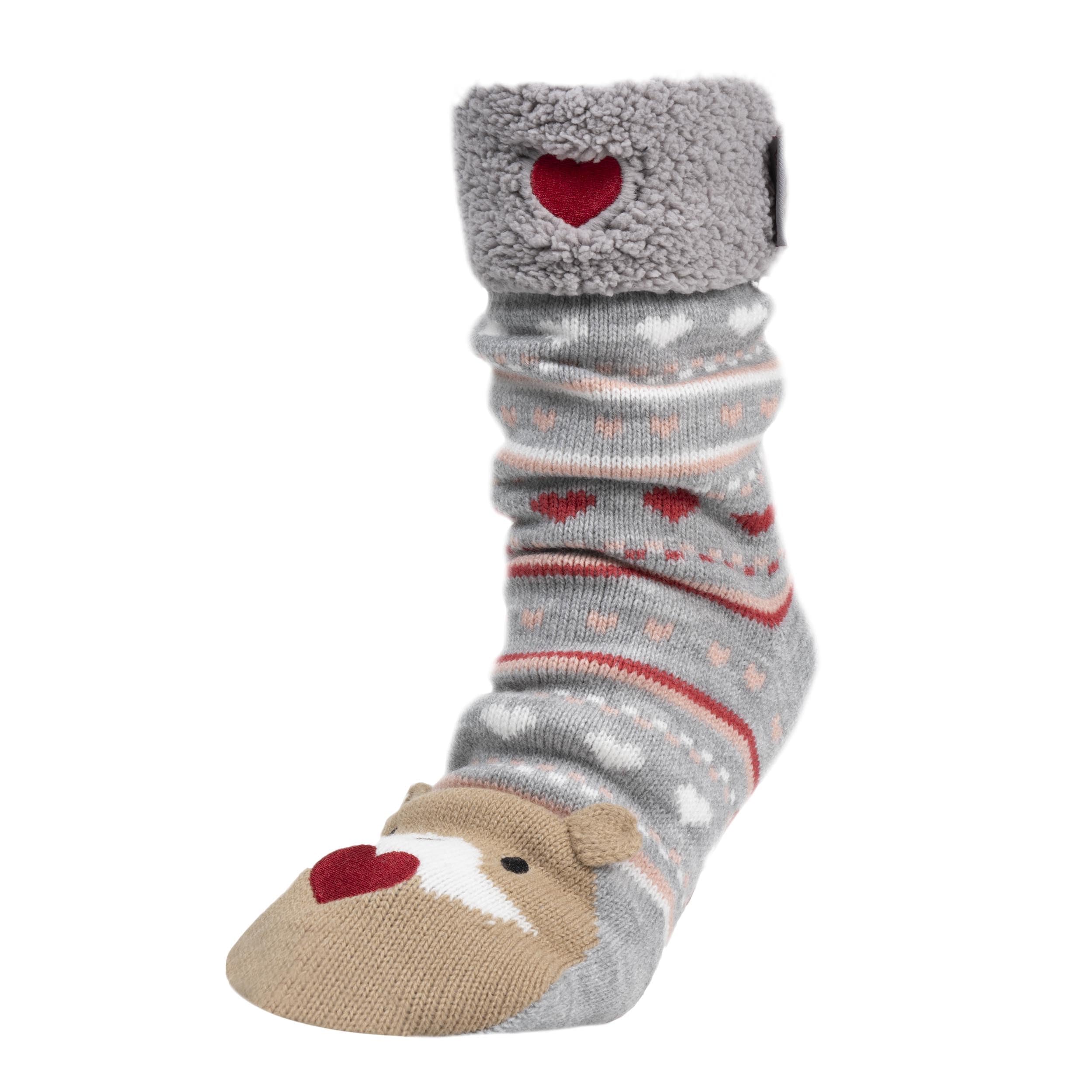 Isotoner Chaussettes d'intérieur femme en maille, doublé sherpa, antidérapante, 35/​38, jacquard gris