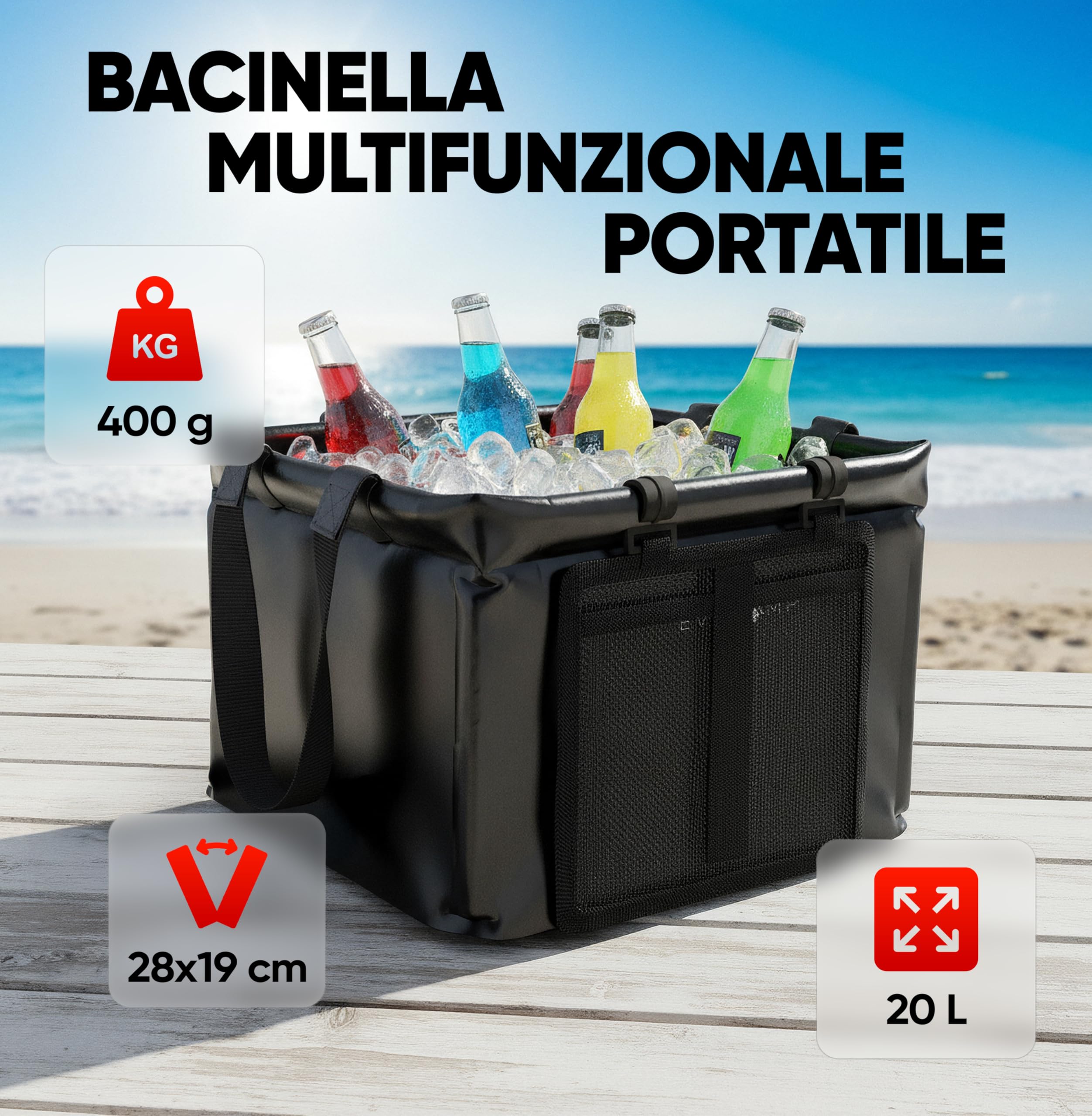 EVOCAMP secchio pieghevole 20L, catino pieghevole impermeabile per campeggio - secchio da pesca, refrigeratore per bevande all'aperto, bacinella per campeggio