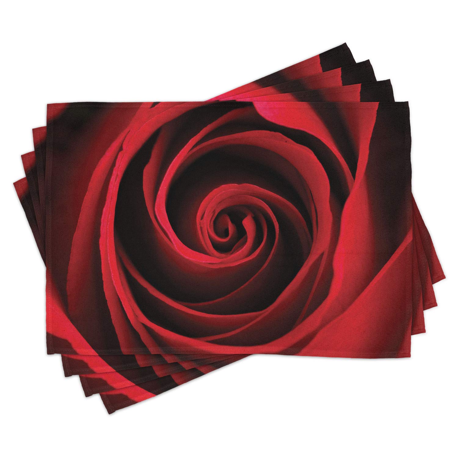 Lunarable Rose Place Mats Set of 4, Rose Sweetheart Valentine Sensual Romantic Fragrant Love Close up Picture, Washable Fabric Placemats for Dining