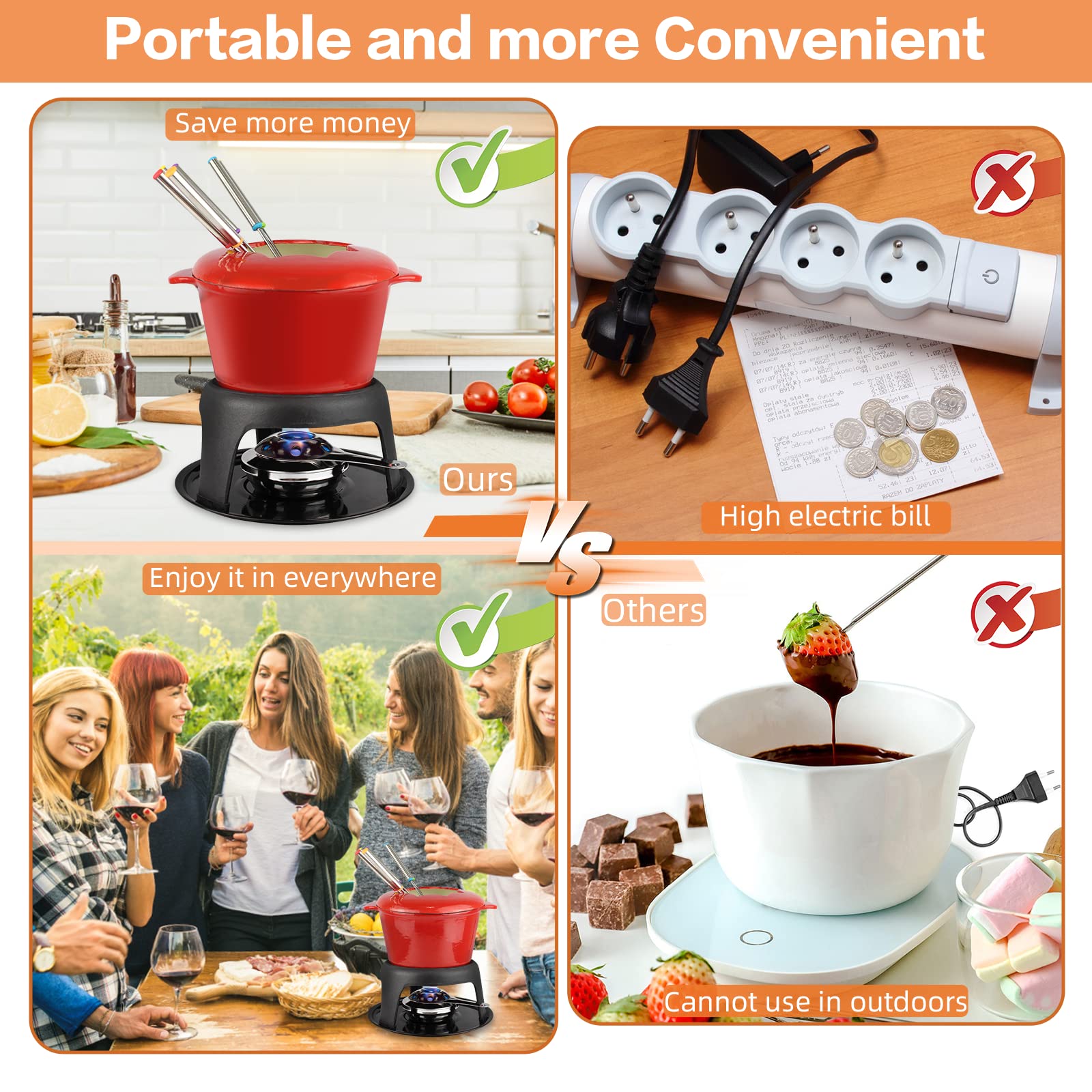 Todeco Service à Fondue avec 6 fourchettes, Set à Fondue pour Fondue Savoyarde, Bourguignonne et au Chocolat, Fondue au Fromage pour 6 Personnes, 27,5 x 21 x 21 cm, Rouge