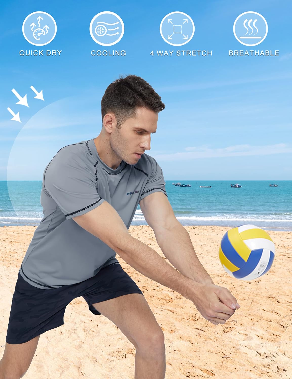 Mens Swim Shirts UPF 50+ Sun Protection Rash Guard Beach Fishing T Shirts thumbnail