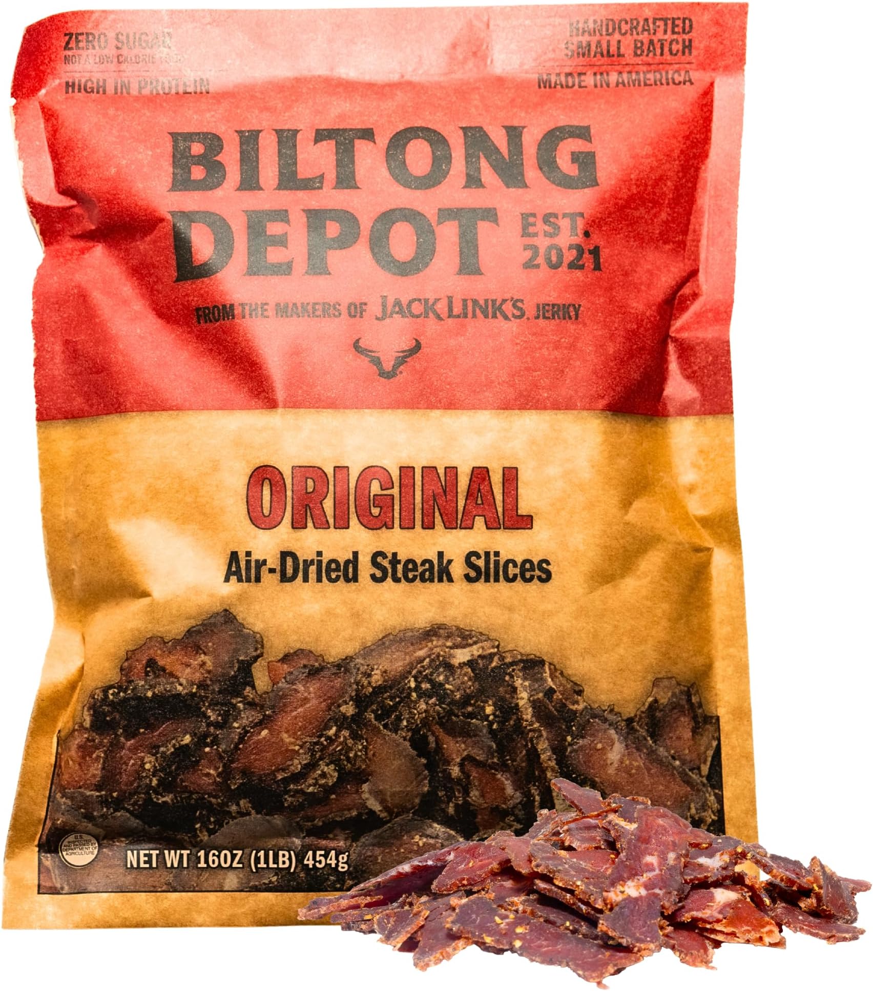 Biltong Depot Lean Original Biltong Slices - 1lb (16oz) | Air-Dried Beef Jerky Snack | High Protein | Paleo & Keto Friendly | Zero Sugar | Gluten Free | No Artificial Preservatives | No MSG