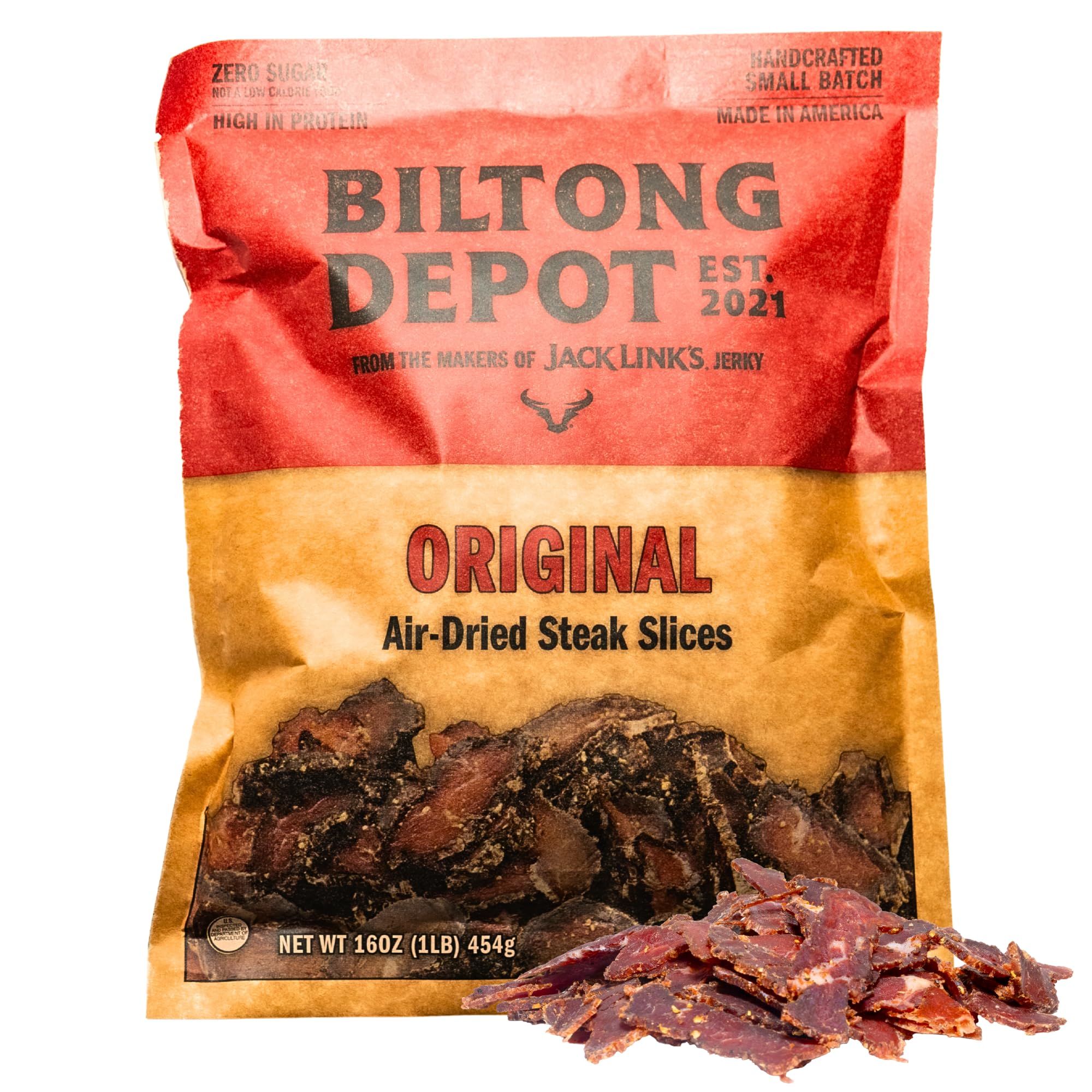 Biltong Depot Lean Original Biltong Slices - 1lb (16oz) | Air-Dried Beef Jerky Snack | High Protein | Paleo & Keto Friendly | Zero Sugar | Gluten Free | No Artificial Preservatives | No MSG