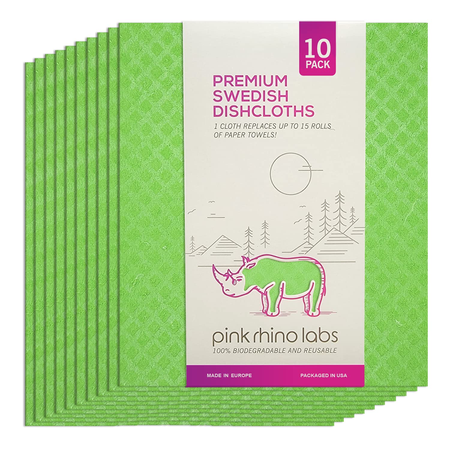PINK RHINO LABS Swedish Dishcloths for Kitchen – Absorbent Kitchen Towels and Dishcloths Sets - Reusable Paper Towels - Dish Cloths for Washing Dishes and Cleaning Kitchen – Cellulose Sponge Cloths