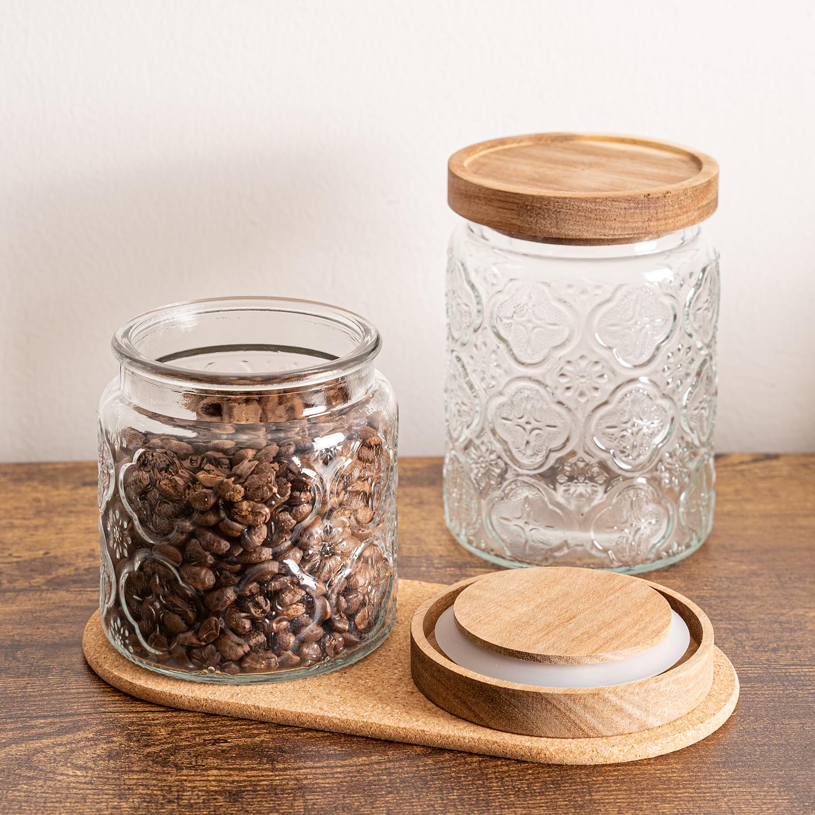 Vorratsdosen aus Glas, 6 Stück, 500 ml, Mehrzweck-Vintage-Aufbewahrungsflasche mit Holzdeckeldichtung für Kaffee, Nüsse, Süßigkeiten, Müsli, Kekse, Gewürze, Mehl und mehr, 6 Stück (6 Stück,