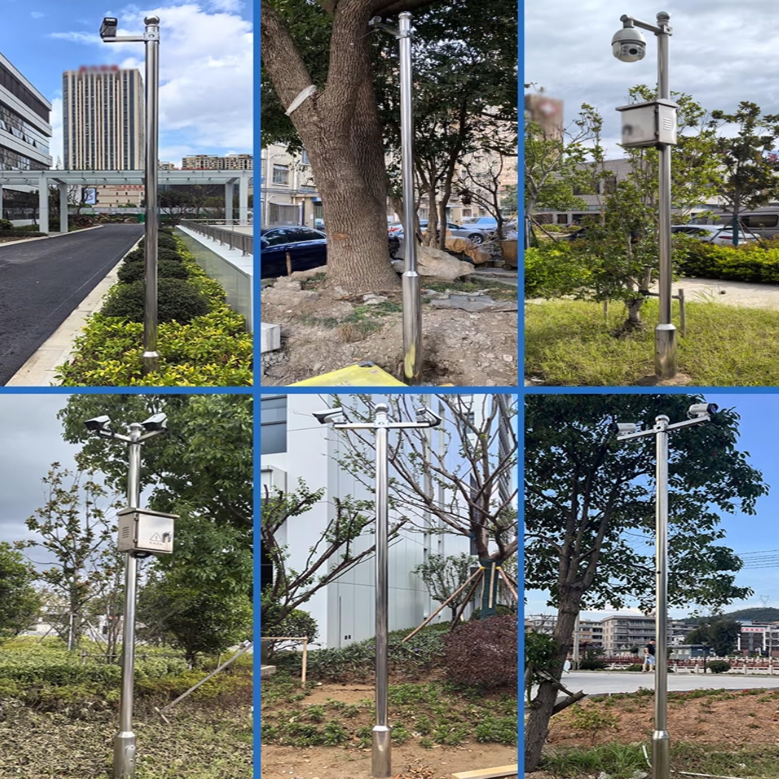 Poste de cámara de acero inoxidable desmontable, soporte de suelo ajustable de 6 a 20 pies para cámaras de seguridad universales, fácil de instalar, diseño duradero