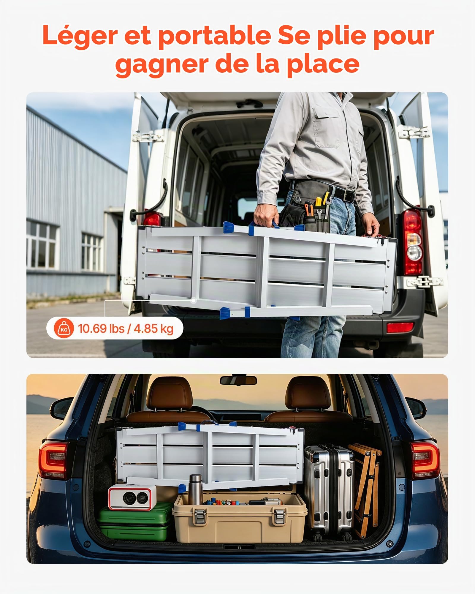 VEVOR Plateforme de Travail Pliable 1016x305 mm Hauteur Réglable 584-876 mm, Marchepied Alliage d'Aluminium, Charge Max. 226,8 kg, pour Peinture, Nettoyage, Maison, Usage Professionnel, Antidérapant