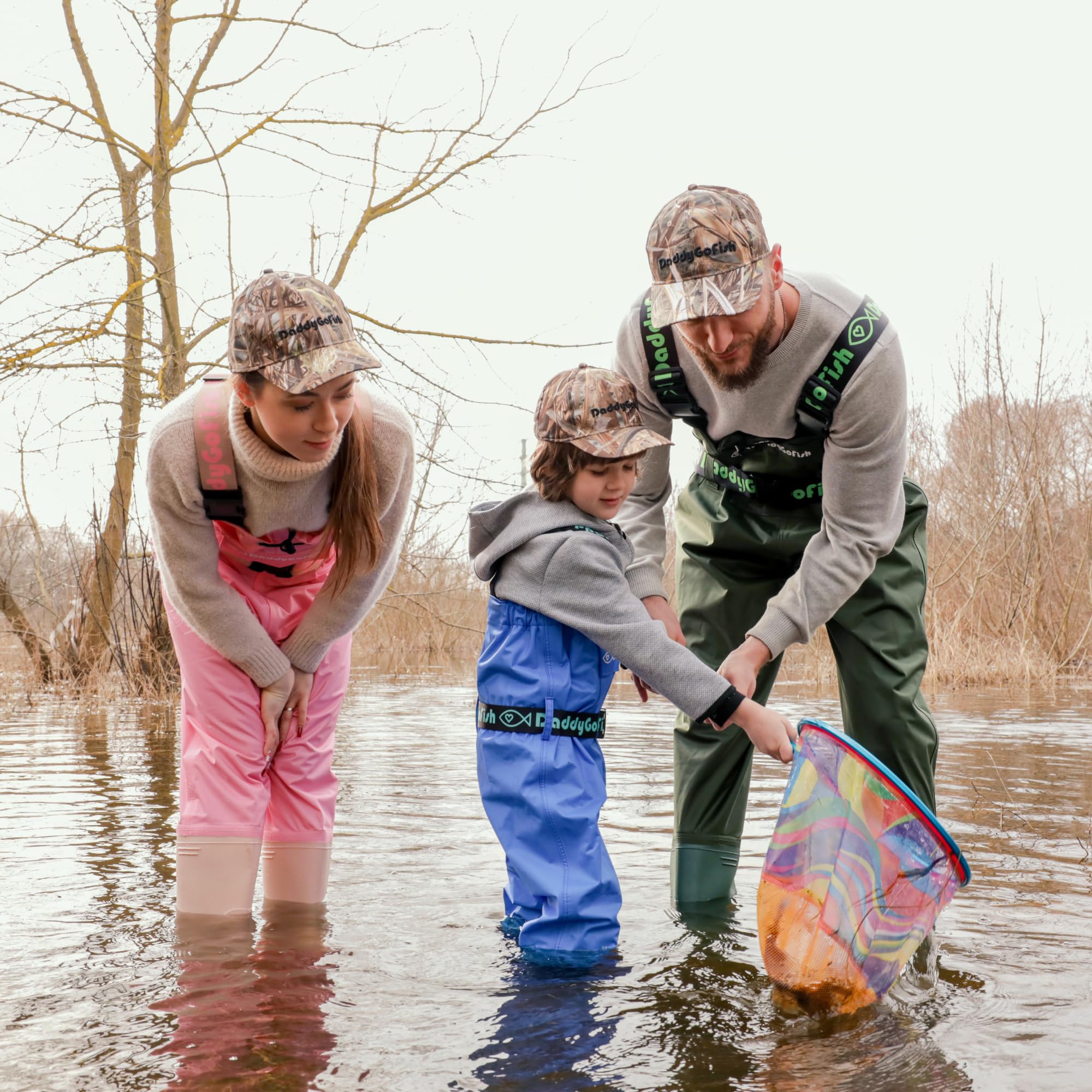 DaddyGoFish Waders de Poitrine pour Enfants et Adultes, Cuissardes de pêche et de Chasse avec Une Poche et Un Cintre