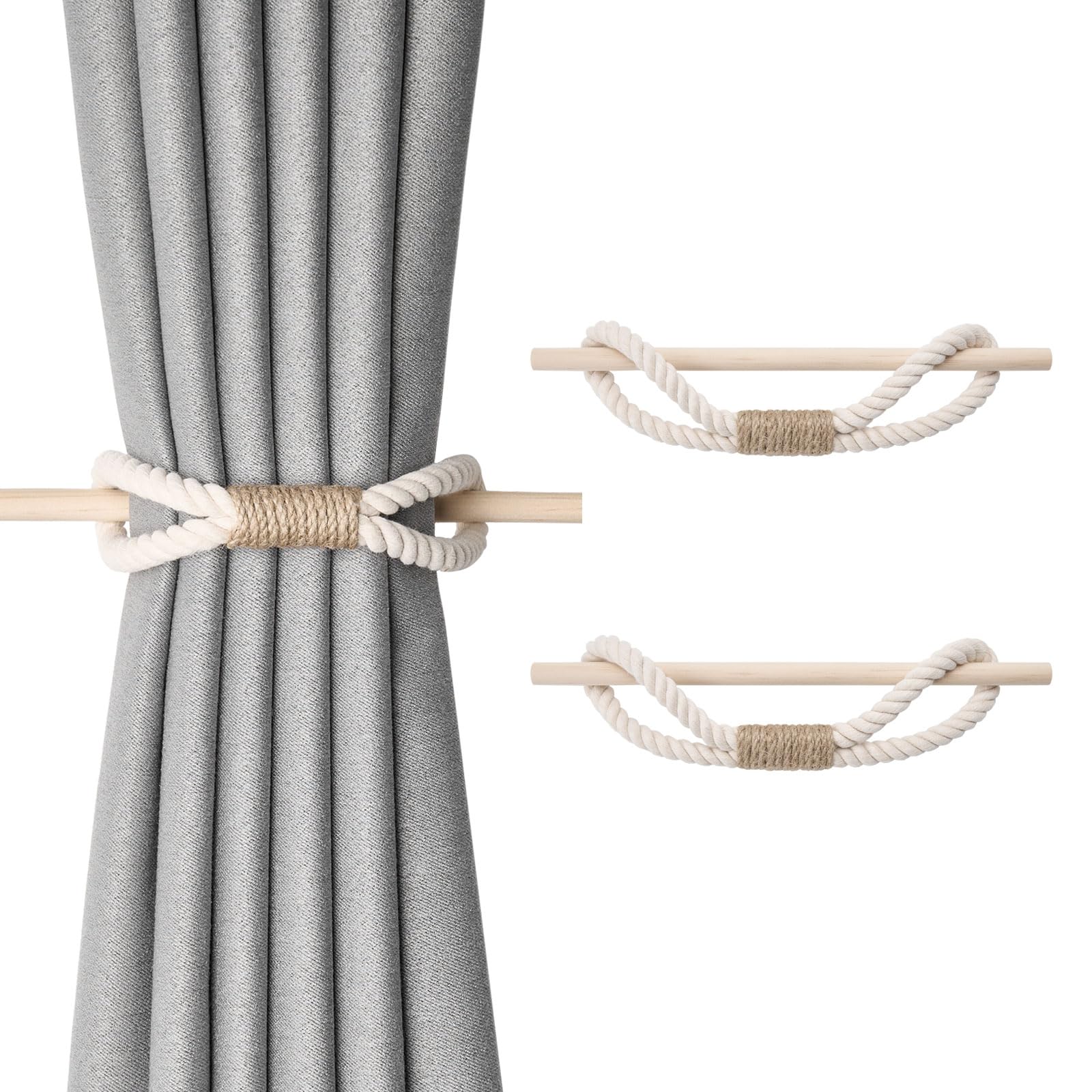 NICEEC 2 Pack Natural Cotton Rope Curtain Tiebacks Boho Rustic Style ...